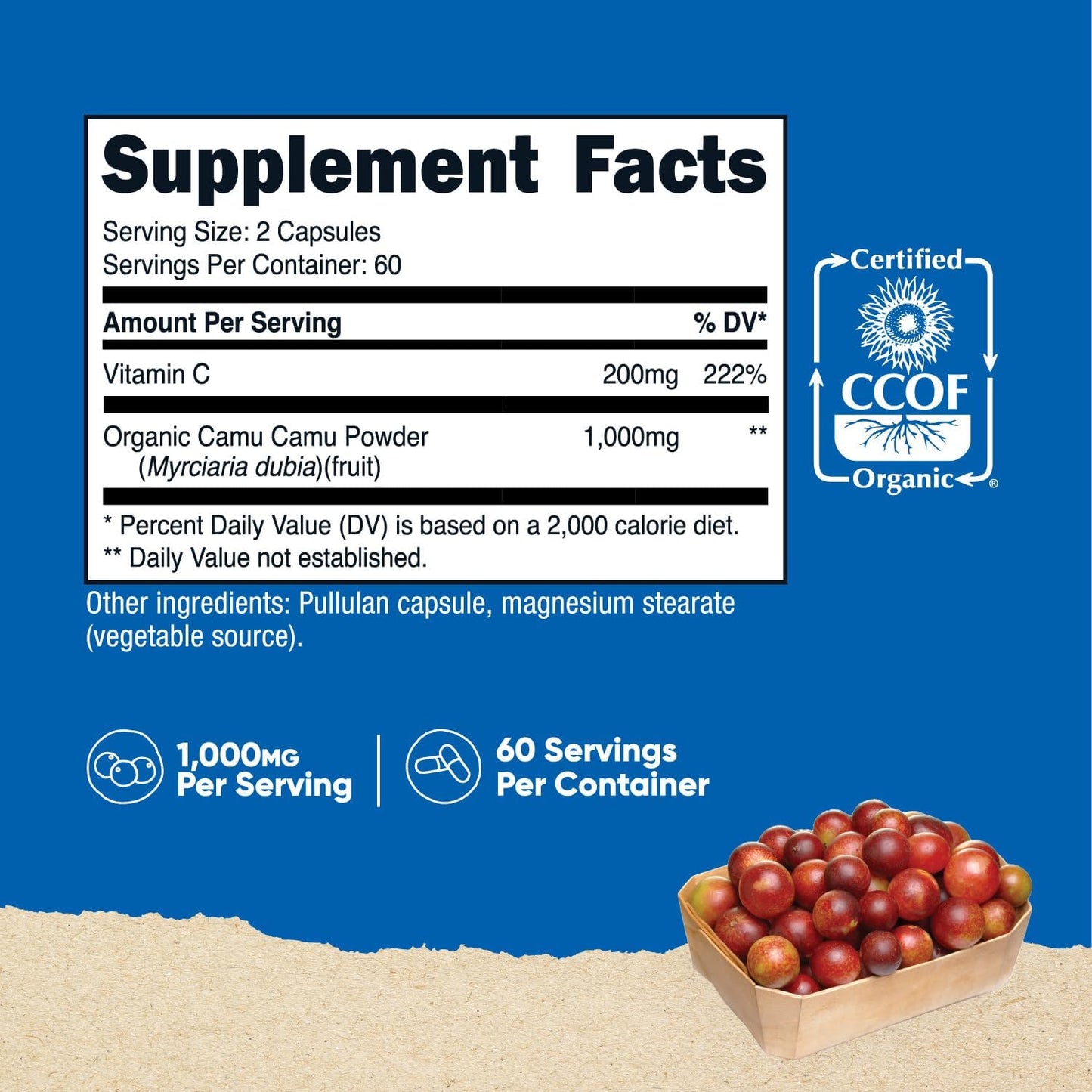 Organic Nutricost Camu Camu Capsules 1000mg - 120 Count, CCOF Certified, Non-GMO, Gluten Free
