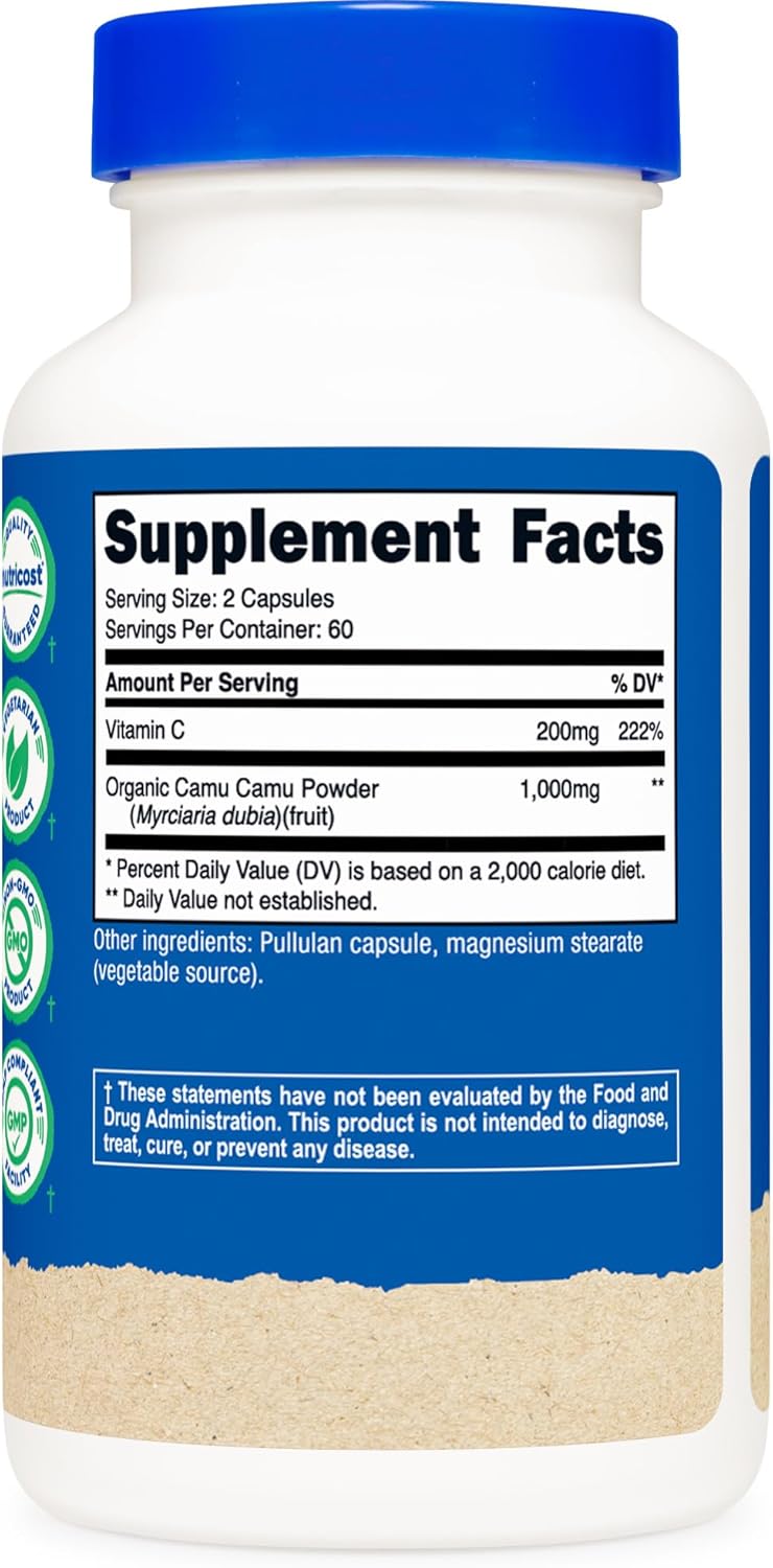 Organic Nutricost Camu Camu Capsules 1000mg - 120 Count, CCOF Certified, Non-GMO, Gluten Free