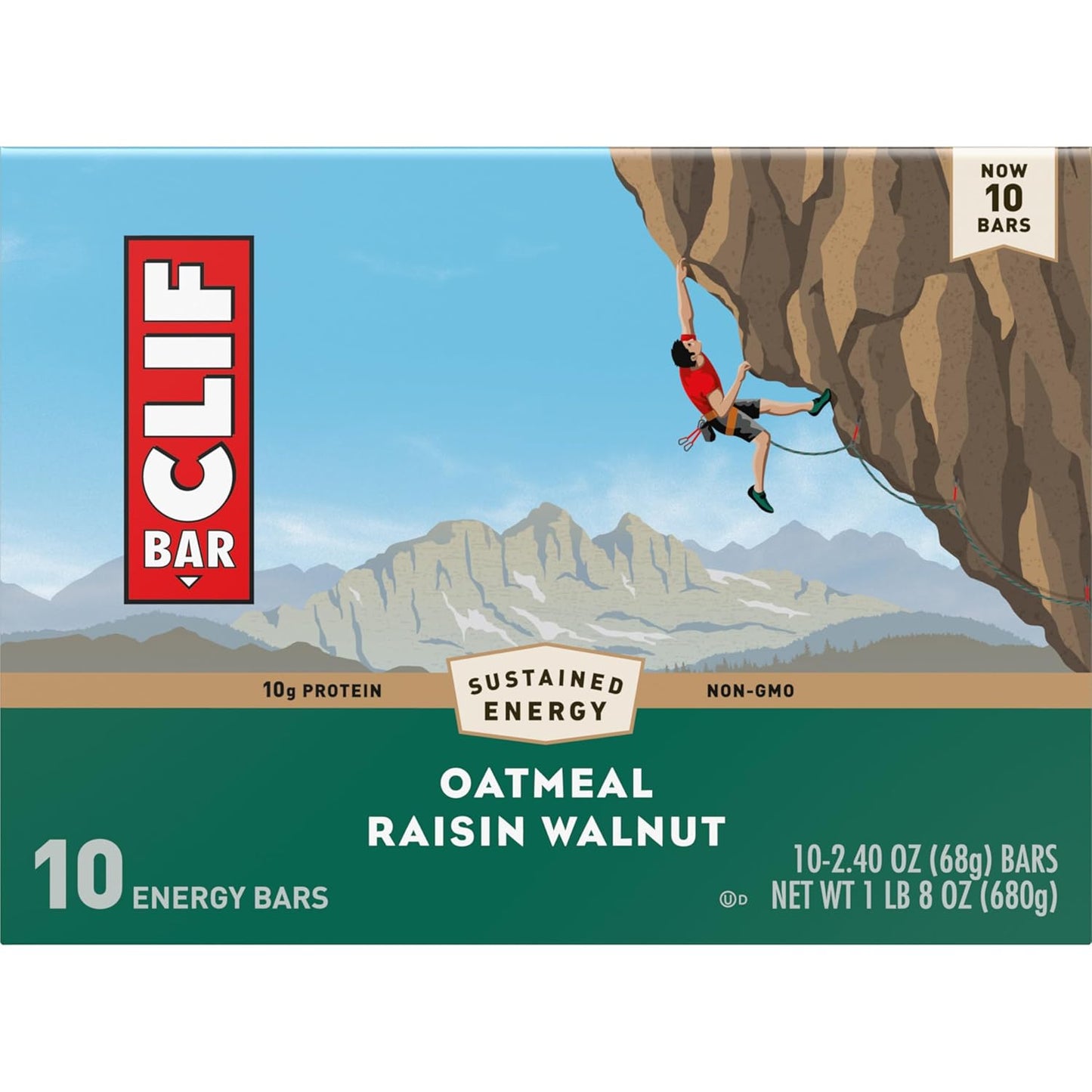 Organic Oatmeal Raisin Walnut Energy Bars - Non-GMO Plant Based Protein Bars - 10 Pack