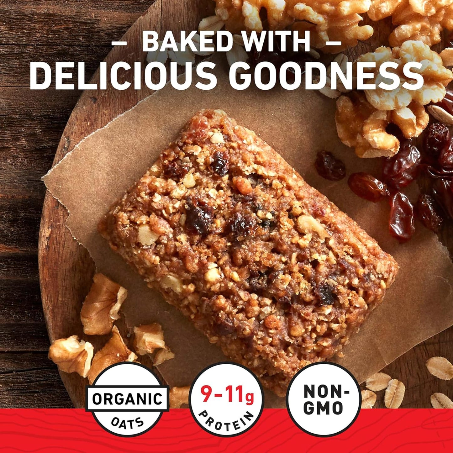 Organic Oatmeal Raisin Walnut Energy Bars - Non-GMO Plant Based Protein Bars - 10 Pack