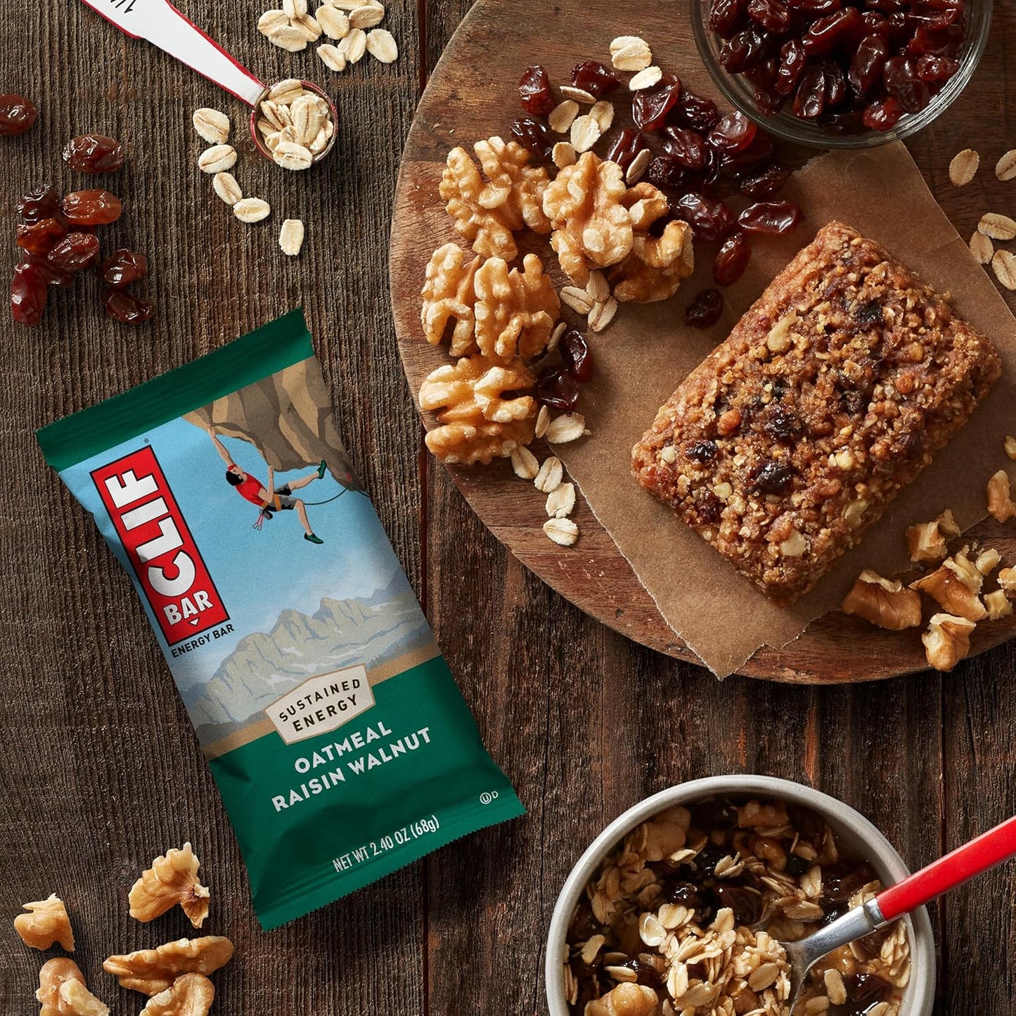 Organic Oatmeal Raisin Walnut Energy Bars - Non-GMO Plant Based Protein Bars - 10 Pack