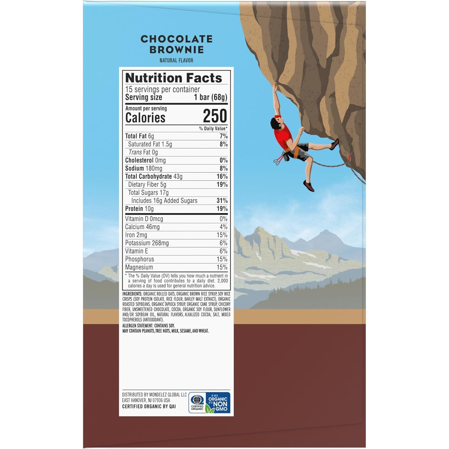 Organic Oats Chocolate Brownie Energy Bars - Non-GMO Plant Based Protein Bars (15 Pack)
