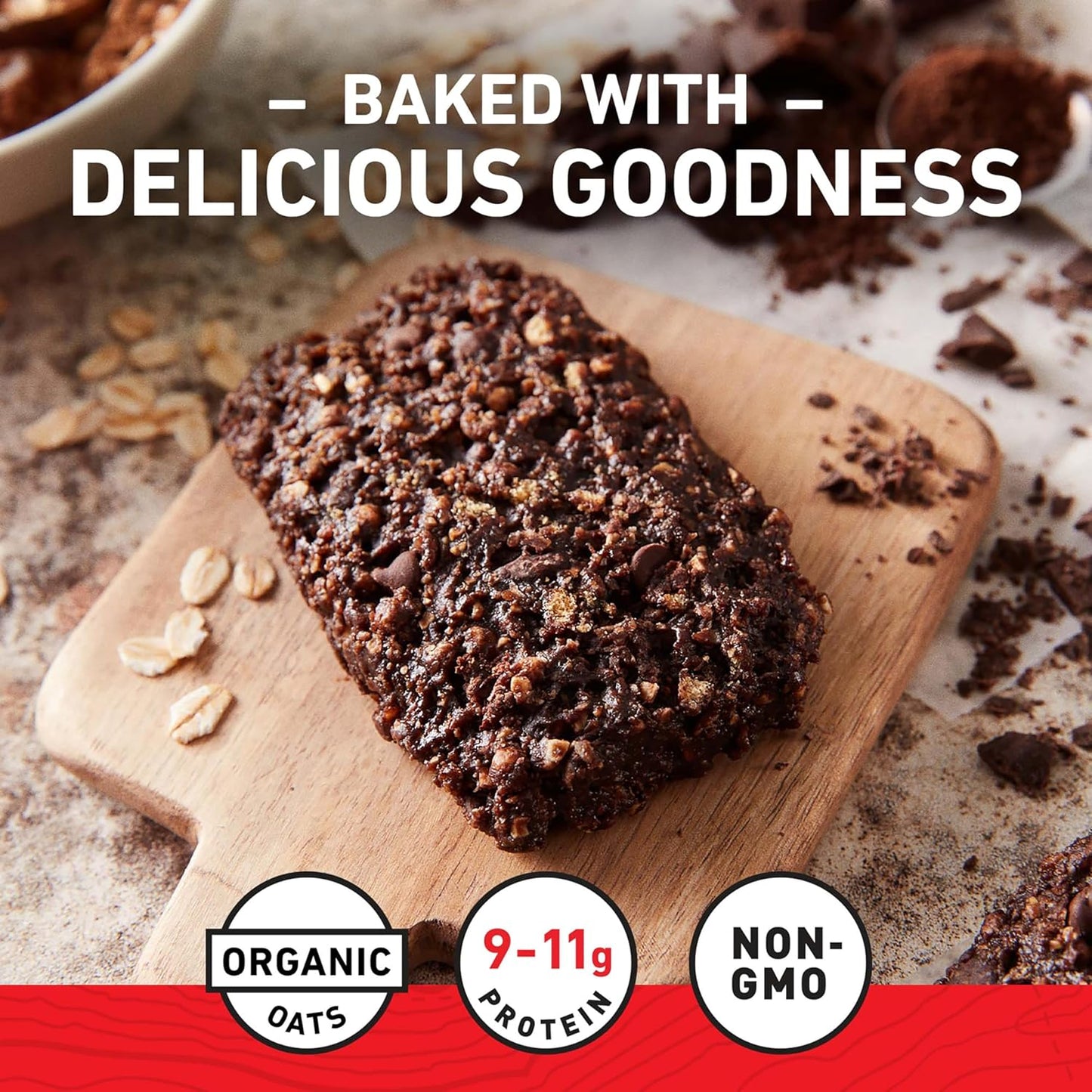 Organic Oats Chocolate Brownie Energy Bars - Non-GMO Plant Based Protein Bars (15 Pack)