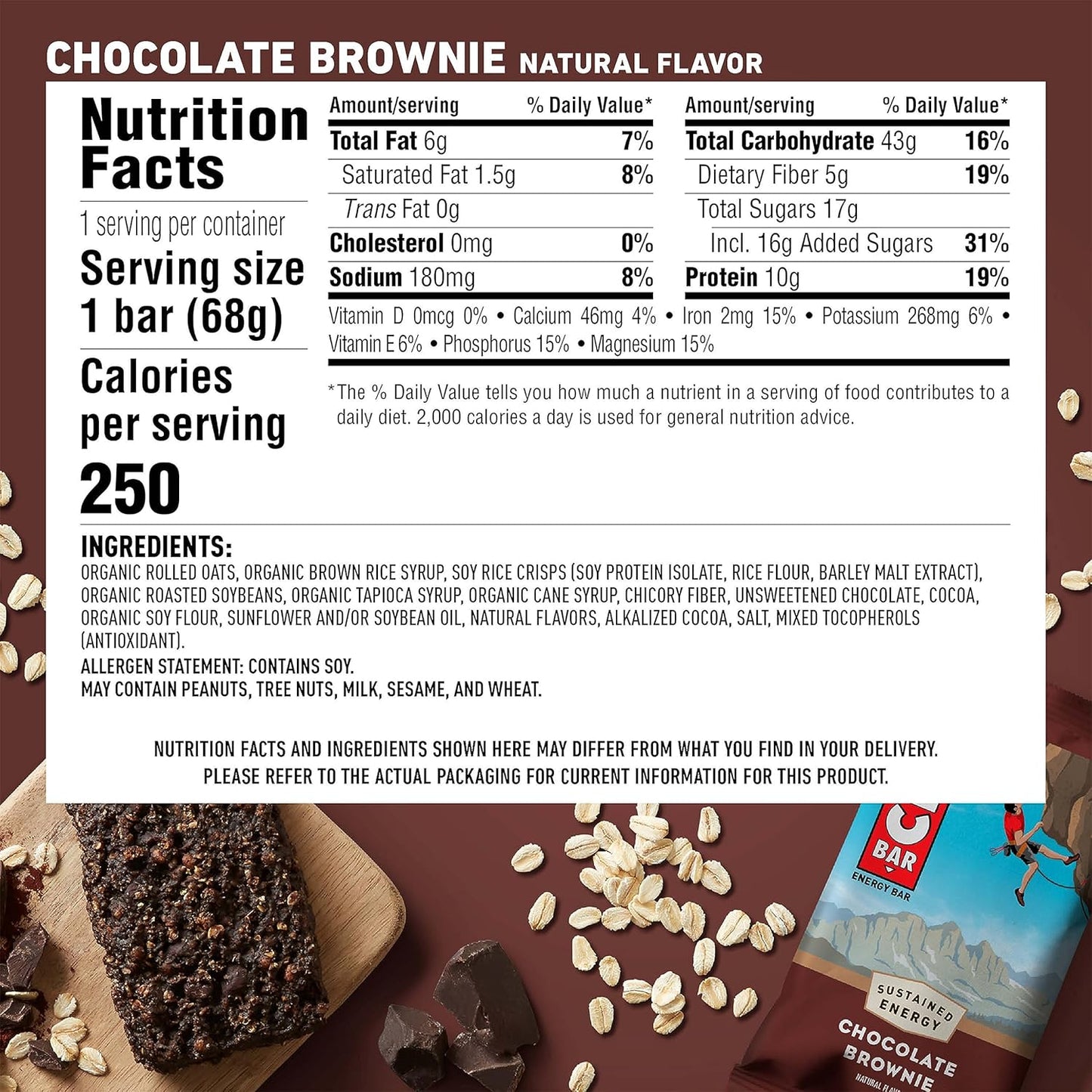 Organic Oats Chocolate Brownie Energy Bars - Non-GMO Plant Based Protein Bars (15 Pack)