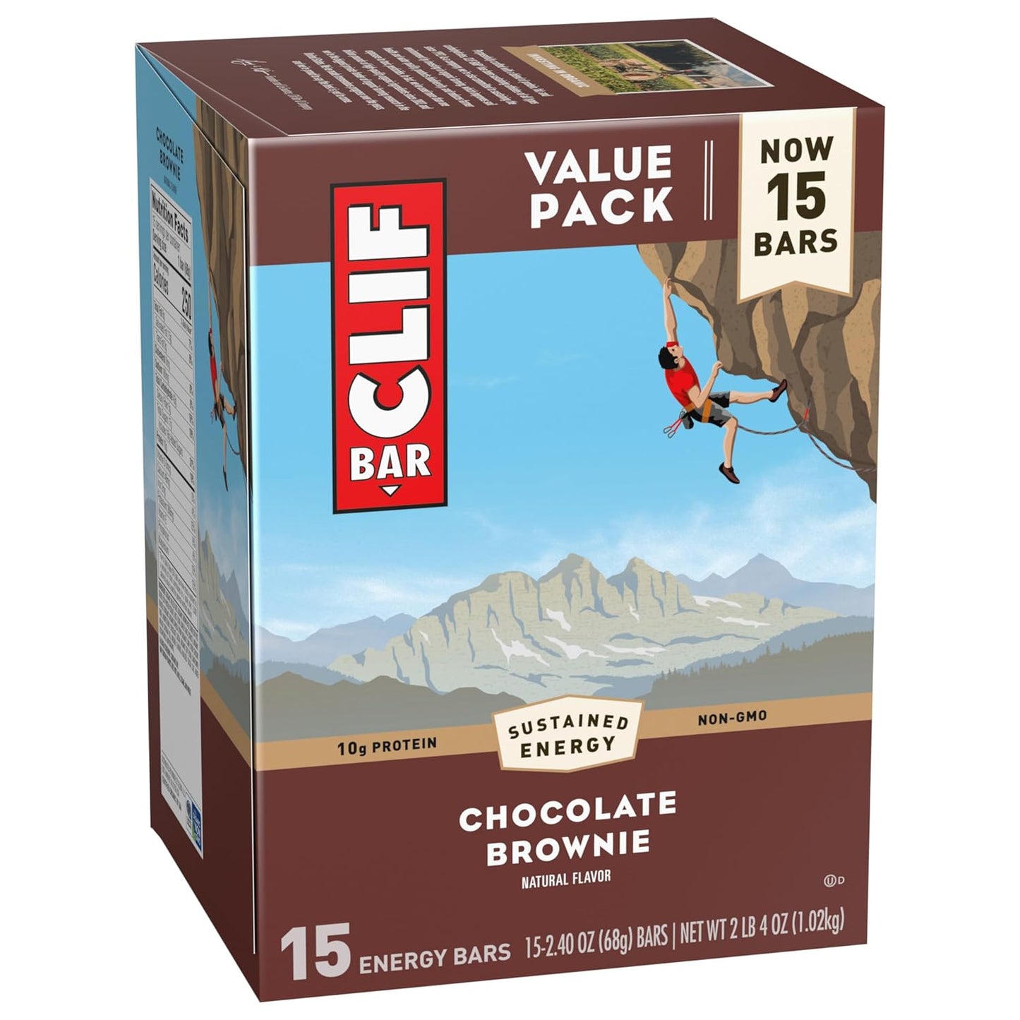 Organic Oats Chocolate Brownie Energy Bars - Non-GMO Plant Based Protein Bars (15 Pack)