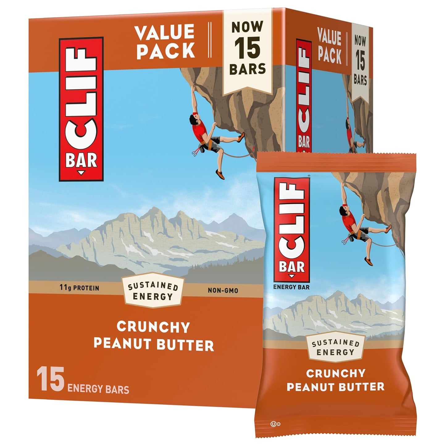 Organic Oats Crunchy Peanut Butter Energy Bars with Plant-Based Protein (15 Pack)