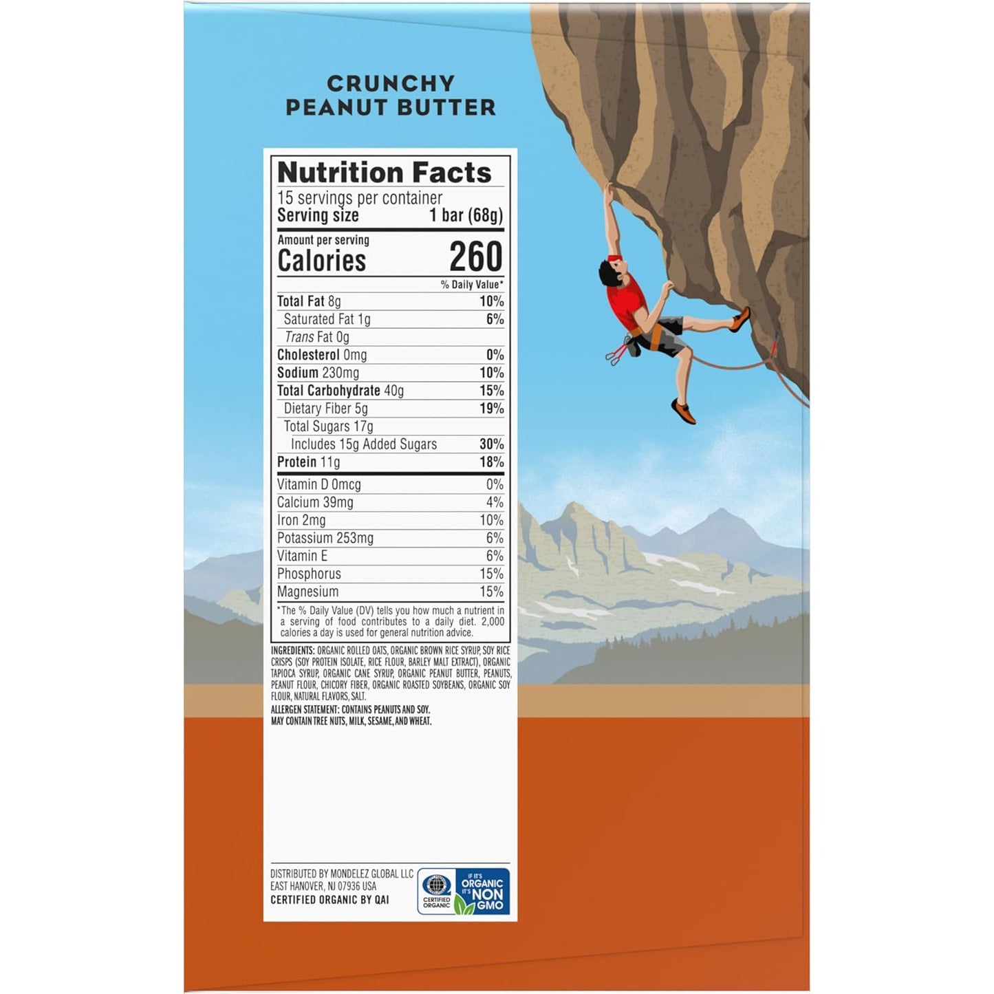 Organic Oats Crunchy Peanut Butter Energy Bars with Plant-Based Protein (15 Pack)