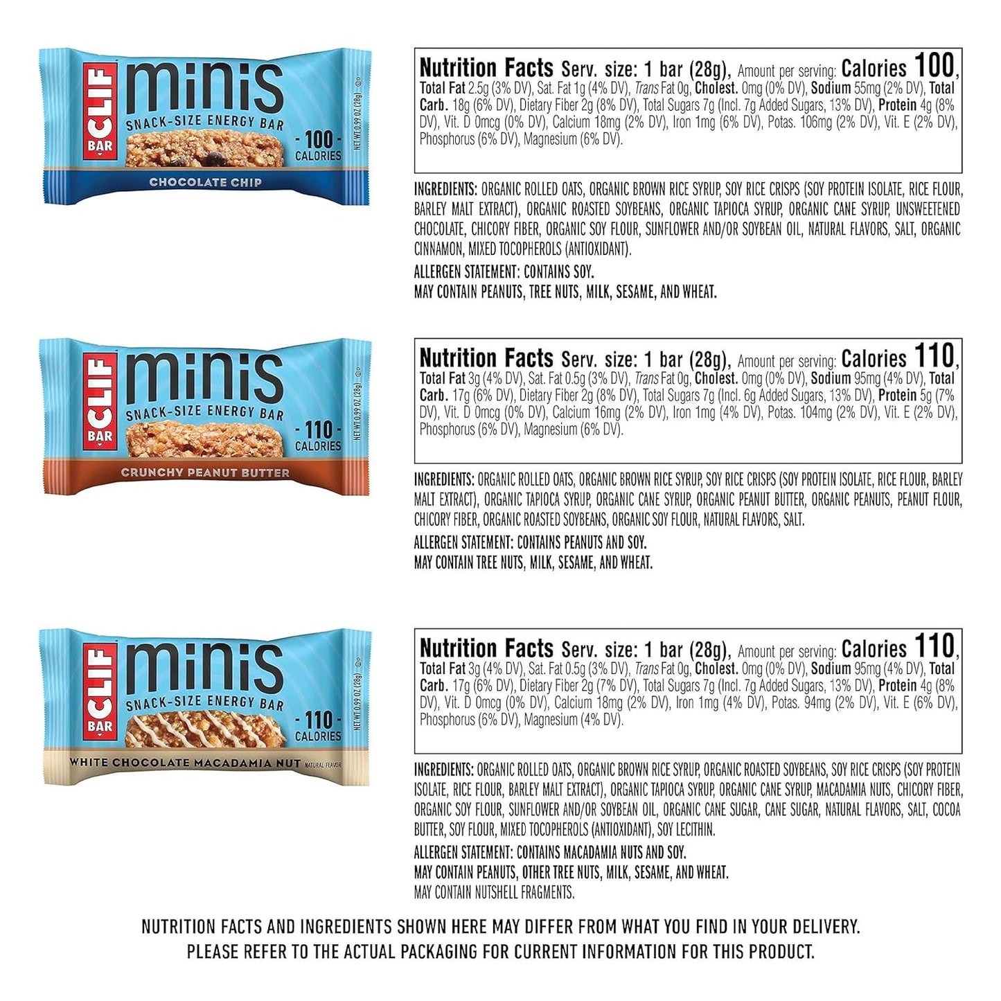Organic Oats Plant Based Protein Snack Bars - CLIF BAR Mini Variety Pack - Non-GMO - 0.99 oz. (30 Count)