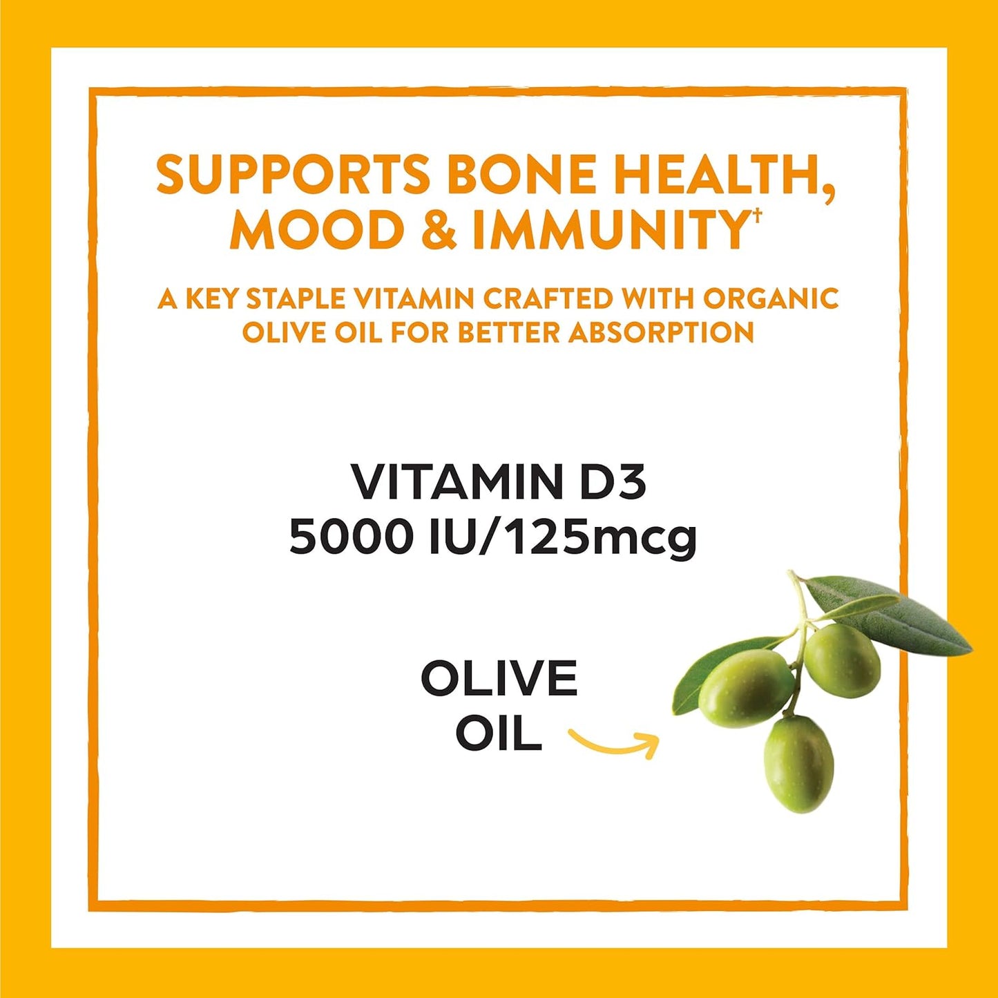 Organic Olive Oil Enhanced Orgain Super Vitamin D3 Supplement - 8 Month Supply, 5,000iu for Immune, Bone, and Mood Support - 240 Softgels