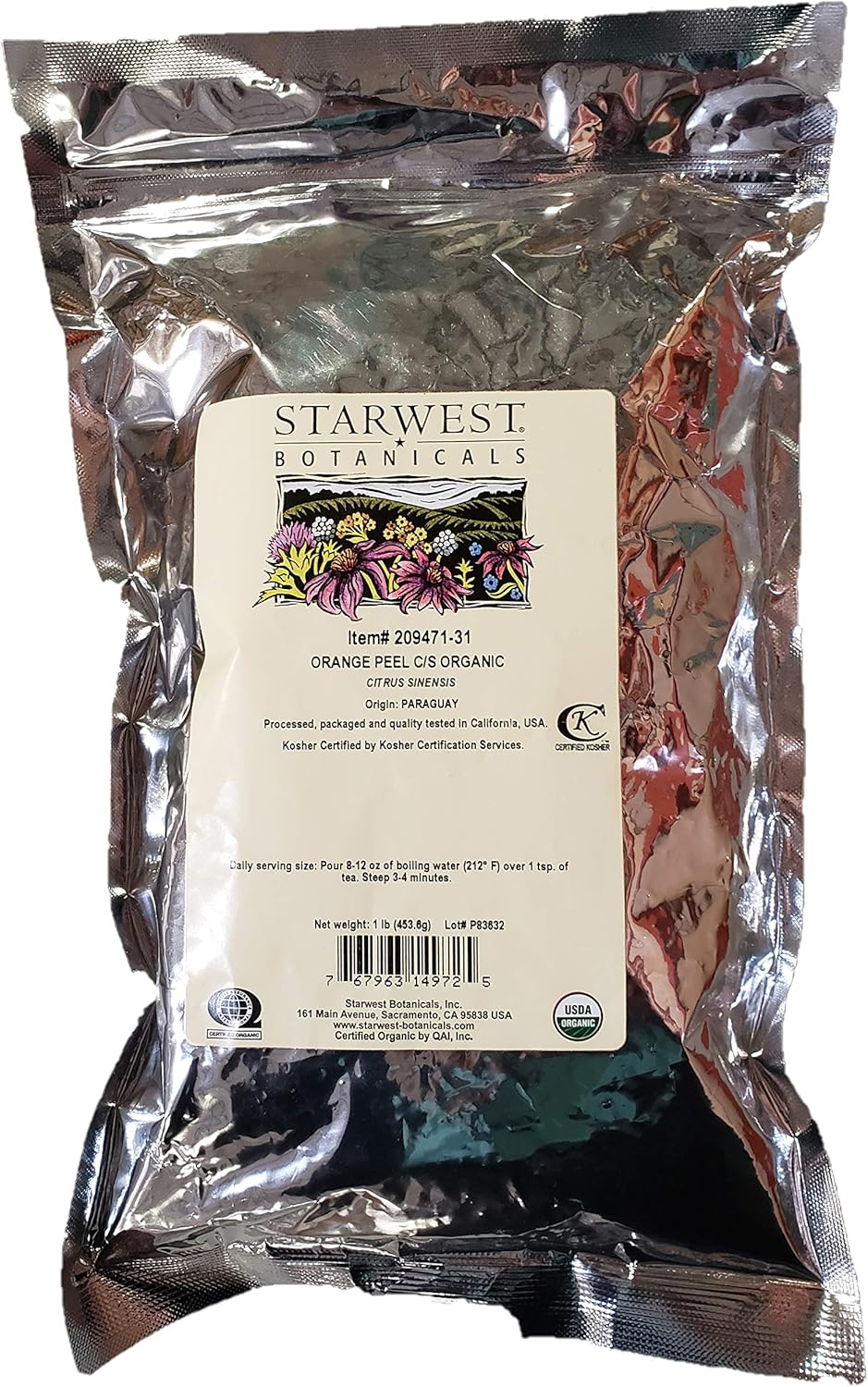 Organic Orange Peel Powder - 1 lb - Citrus sinensis - Starwest Botanicals