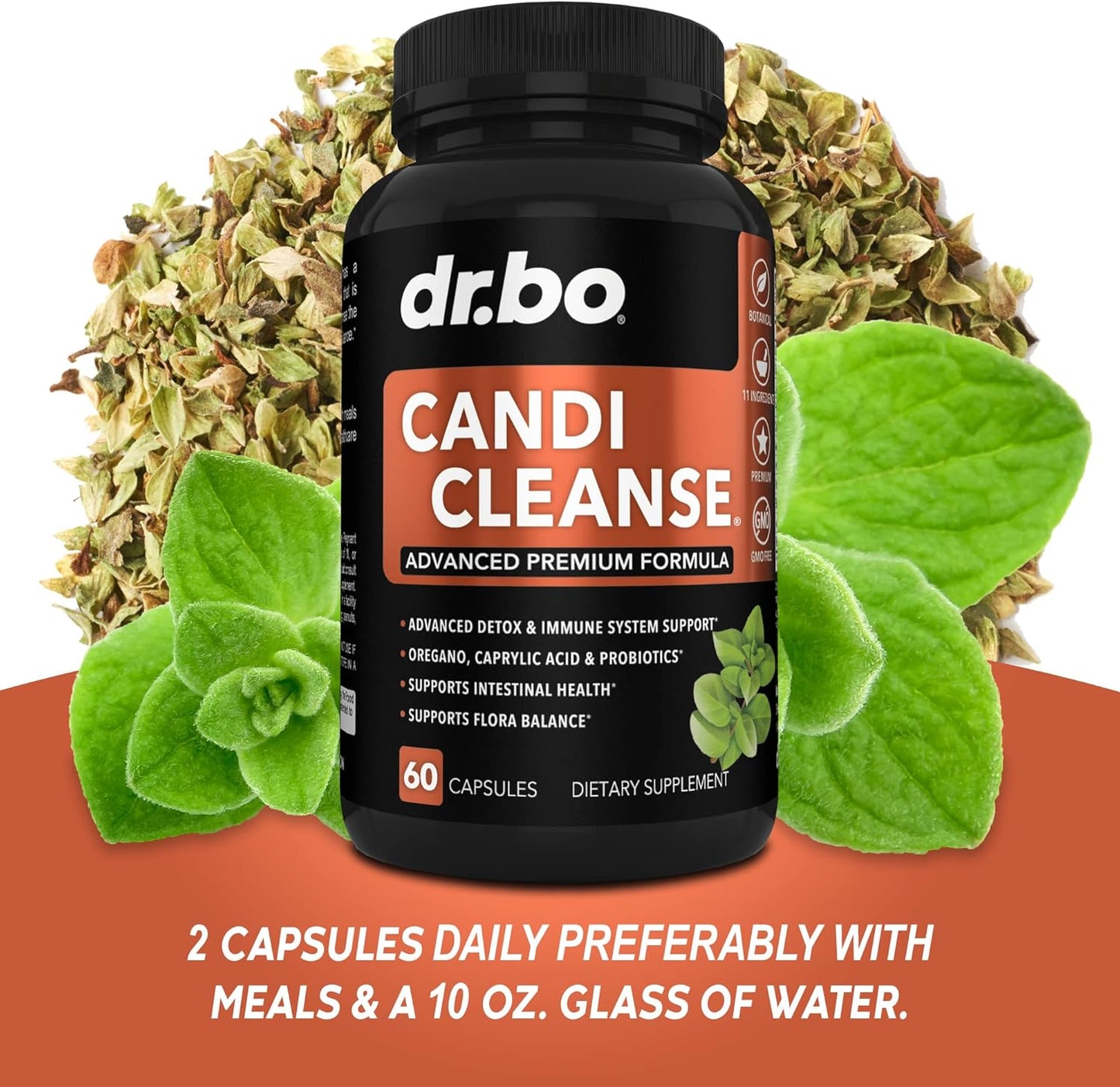 Organic Oregano Oil & Black Walnut Wormwood Cleanse - Natural Gut Detox Support Supplement with Caprylic Acid Capsules