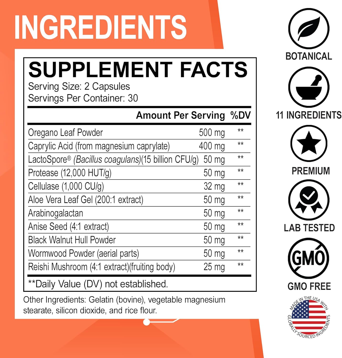 Organic Oregano Oil & Black Walnut Wormwood Cleanse - Natural Gut Detox Support Supplement with Caprylic Acid Capsules