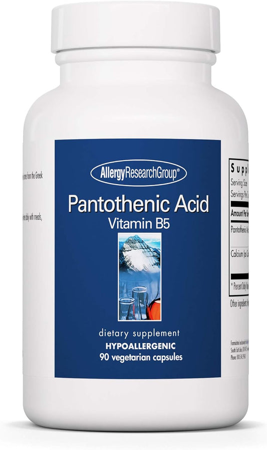 Organic Pantothenic Acid Supplement 500mg - Vitamin B5 for Men & Women - Vegetarian Capsules with Calcium - 90 Count