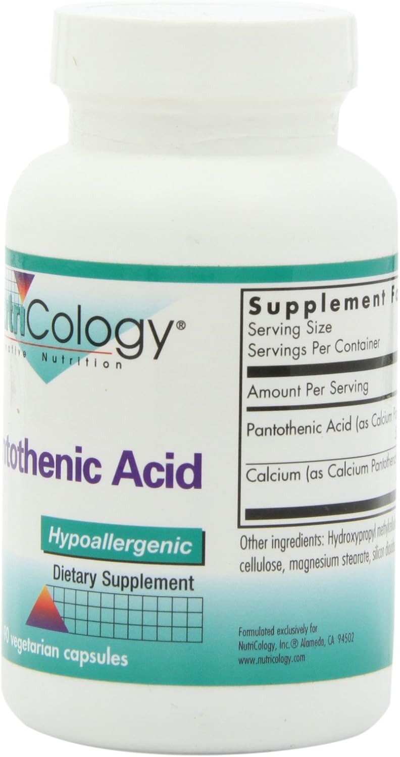 Organic Pantothenic Acid (Vitamin B5) 500mg Supplement - Pure Calcium - Vegetarian Capsules for Men & Women - 90 Count