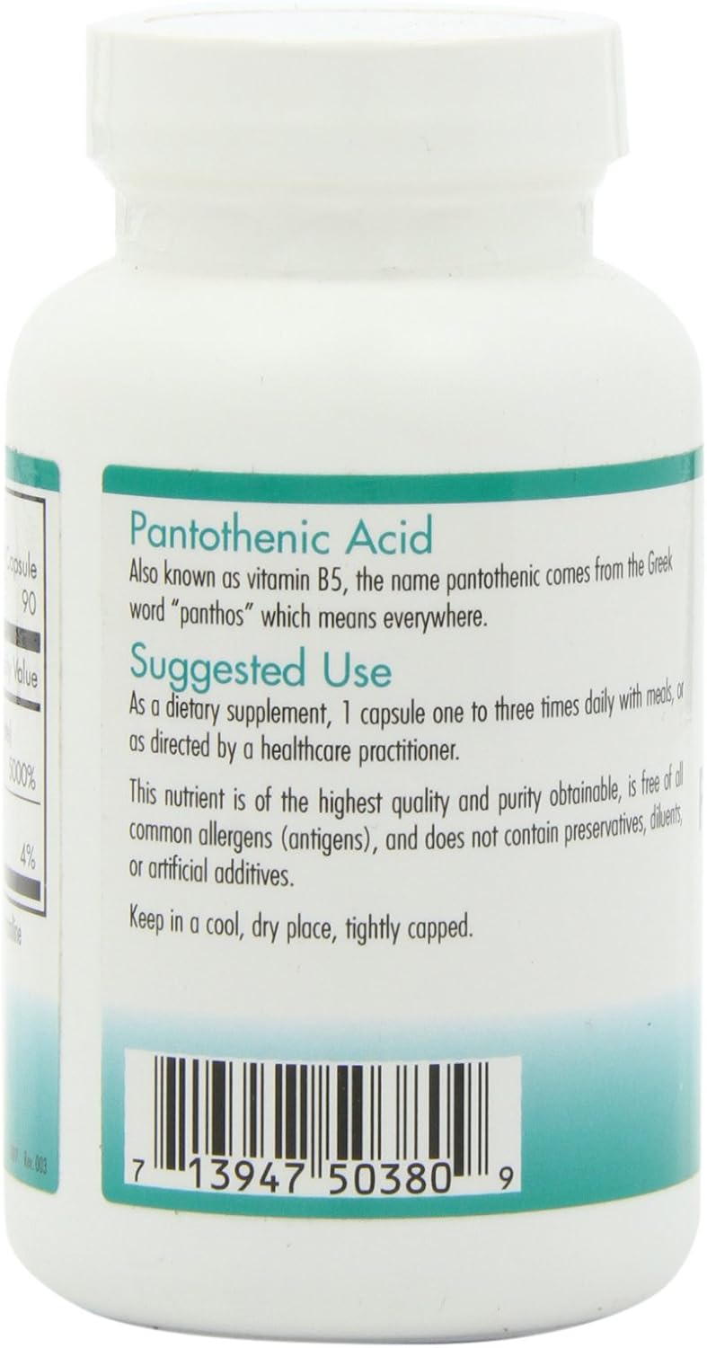 Organic Pantothenic Acid (Vitamin B5) 500mg Supplement - Pure Calcium - Vegetarian Capsules for Men & Women - 90 Count