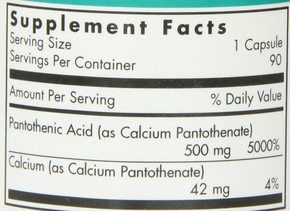 Organic Pantothenic Acid (Vitamin B5) 500mg Supplement - Pure Calcium - Vegetarian Capsules for Men & Women - 90 Count