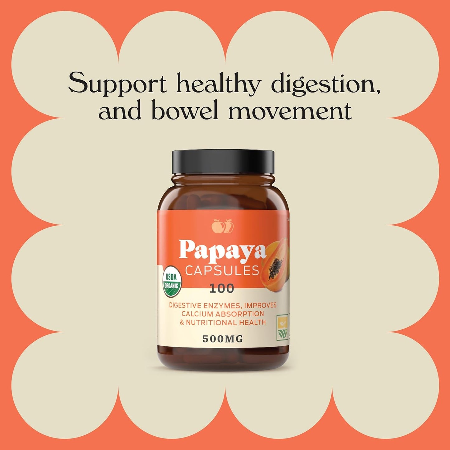 Organic Papaya Enzymes Capsules - 500mg, 100 Pills, Natural Digestive Supplement with Papain Enzyme - BoostGo Australia