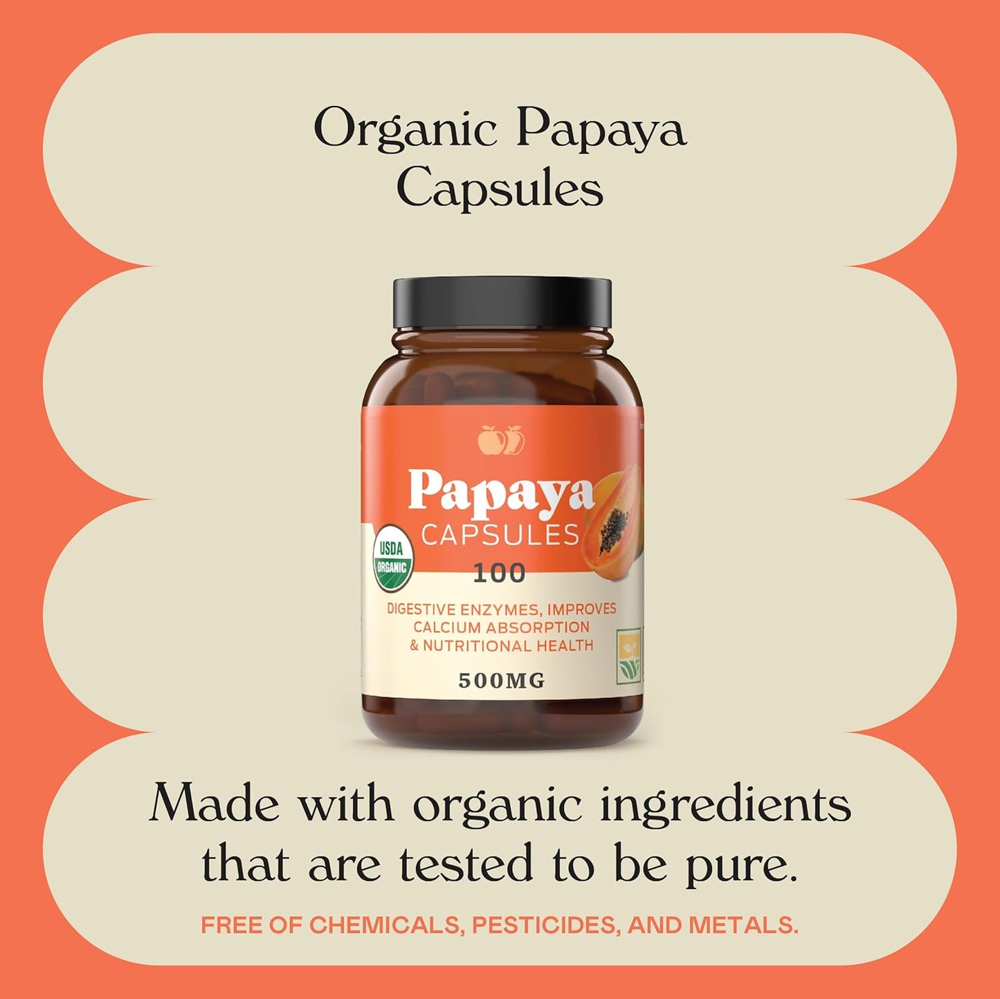 Organic Papaya Enzymes Capsules - 500mg, 100 Pills, Natural Digestive Supplement with Papain Enzyme - BoostGo Australia