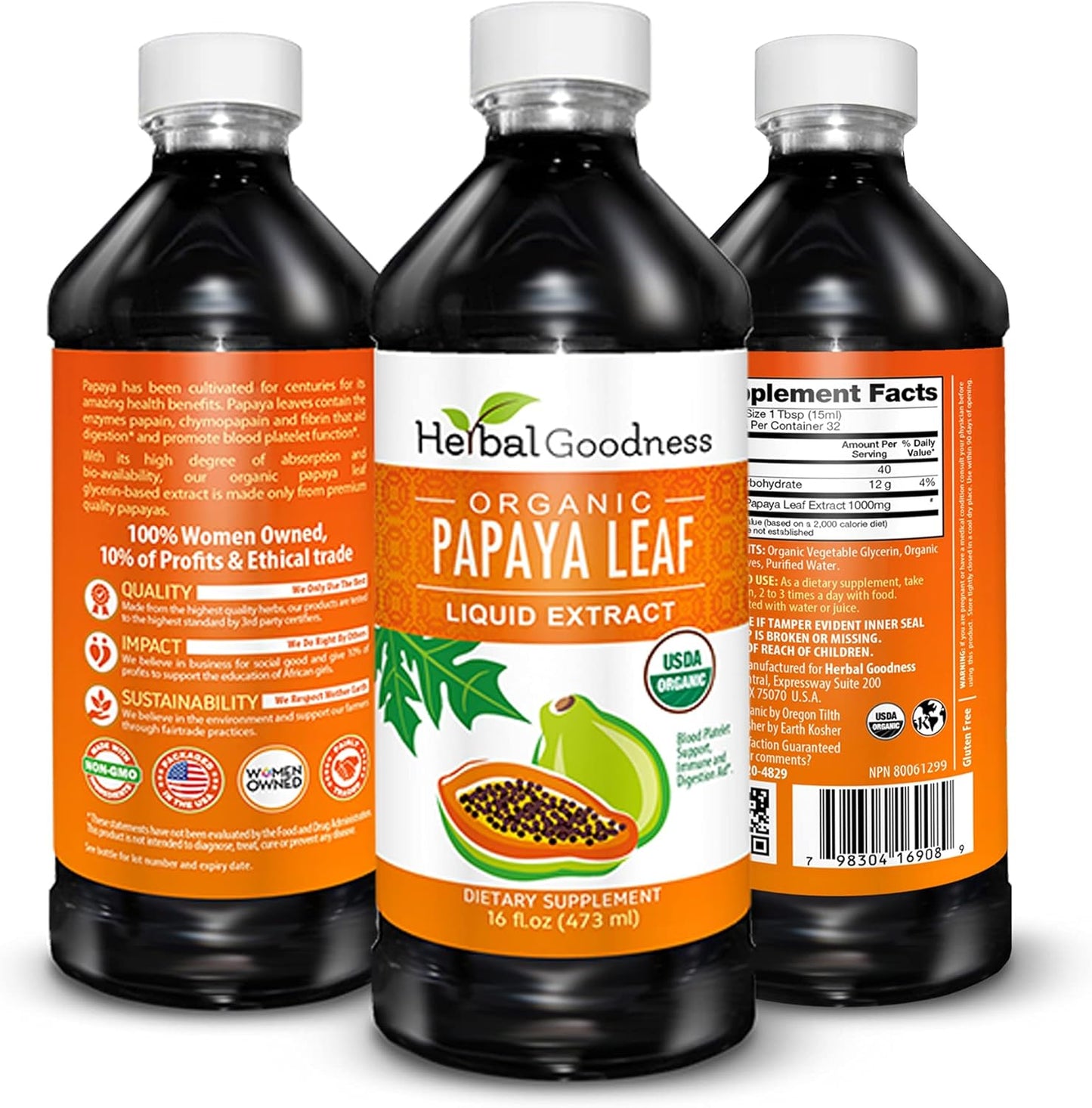 Organic Papaya Leaf Extract - Boost Blood Platelets, Support Bone Marrow & Spleen, Improve Immune & Gut Health - 16 oz Liquid Extract