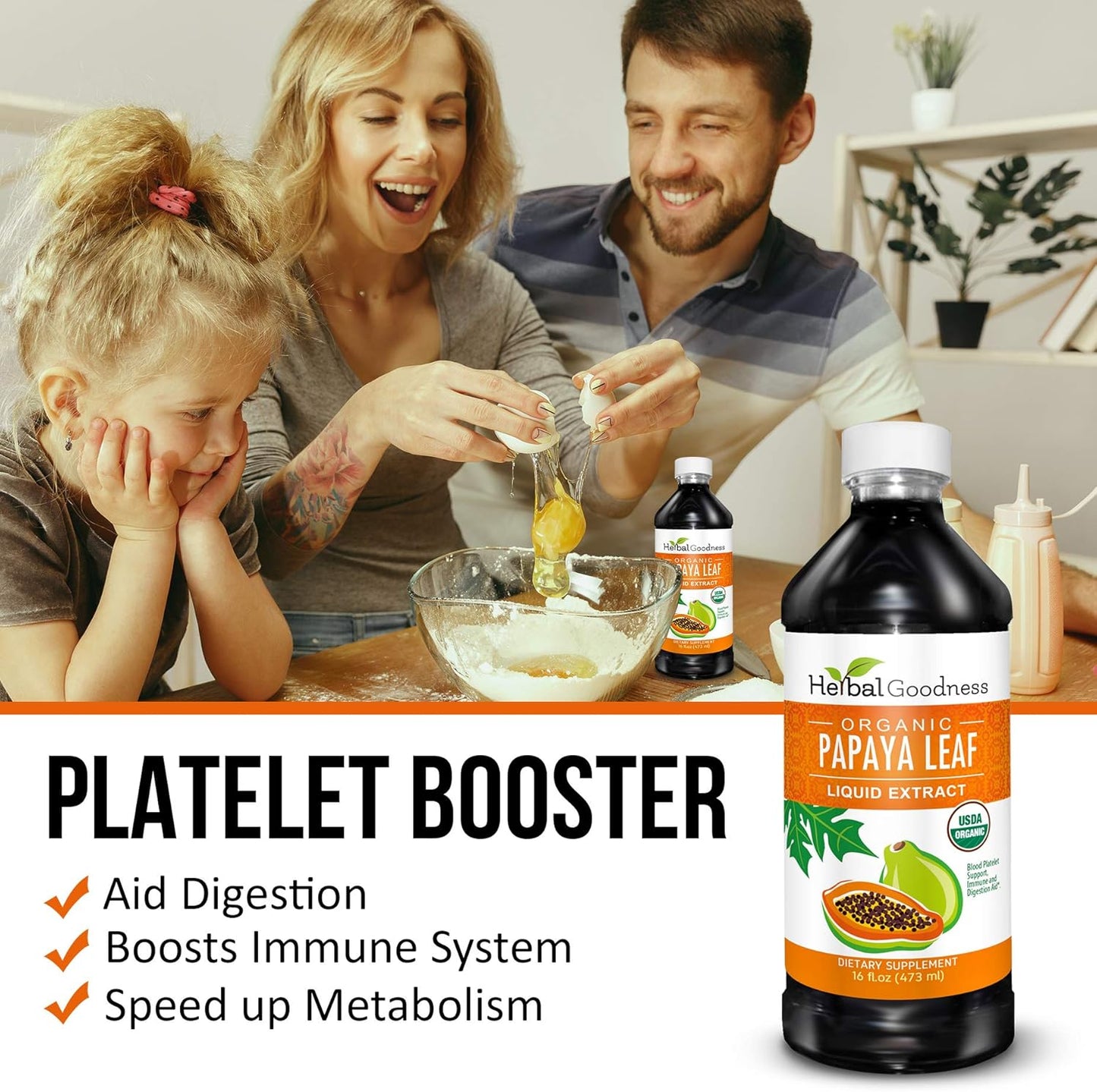 Organic Papaya Leaf Extract - Boost Blood Platelets, Support Bone Marrow & Spleen, Improve Immune & Gut Health - 16 oz Liquid Extract