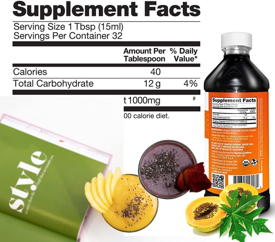 Organic Papaya Leaf Extract - Boost Blood Platelets, Support Bone Marrow & Spleen, Improve Immune & Gut Health - 16 oz Liquid Extract