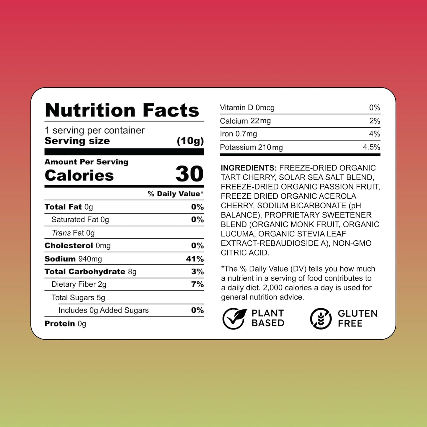 Organic Passion Cherry Electrolyte Powder Packets for Ultimate Hydration - Whole Food Blend with Solar Sea Salts