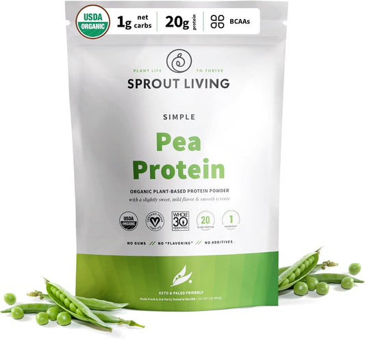 Organic Pea Protein Powder - 20g Plant-Based Protein, No Artificial Sweeteners, Non-Dairy, Non-GMO, Vegan, Gluten-Free, Keto Mix - 1lb
