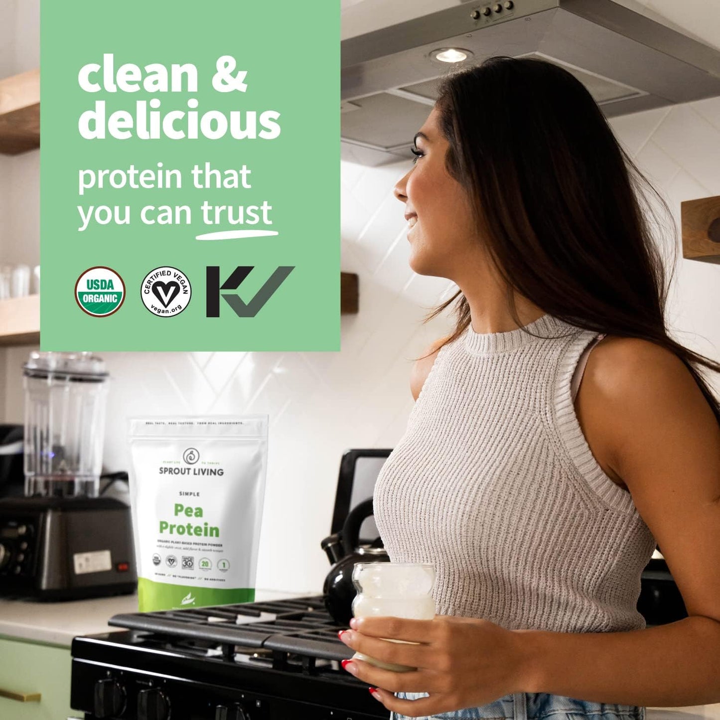Organic Pea Protein Powder - 20g Plant-Based Protein, No Artificial Sweeteners, Non-Dairy, Non-GMO, Vegan, Gluten-Free, Keto Mix - 1lb