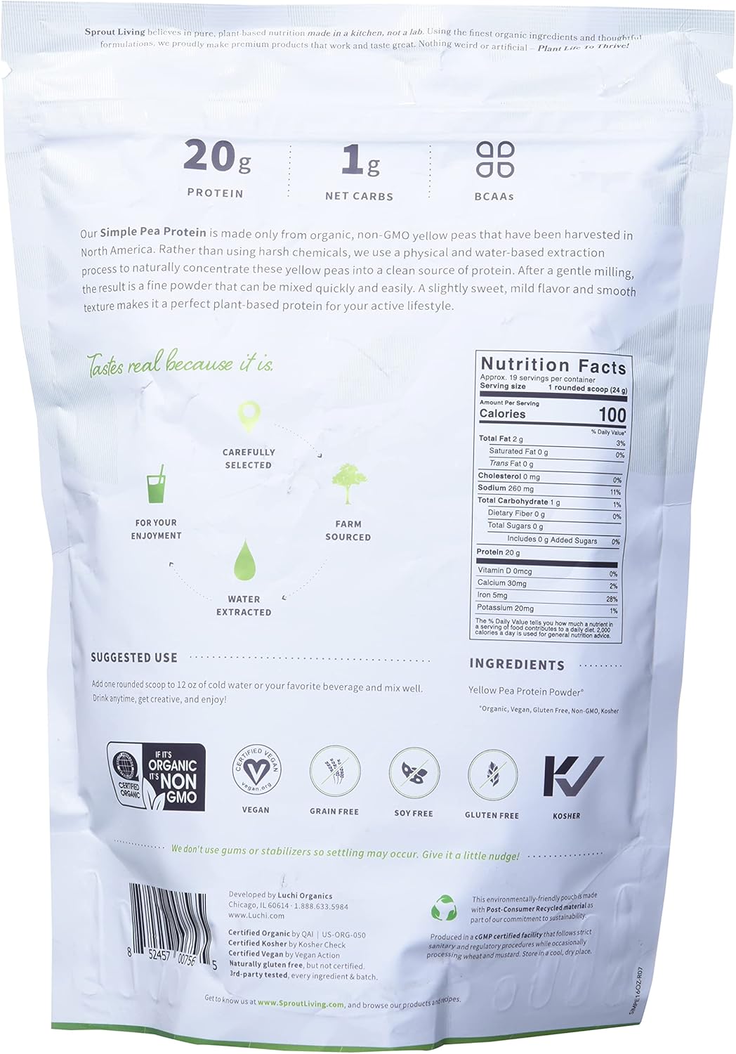 Organic Pea Protein Powder - 20g Plant-Based Protein, No Artificial Sweeteners, Non-Dairy, Non-GMO, Vegan, Gluten-Free, Keto Mix - 1lb