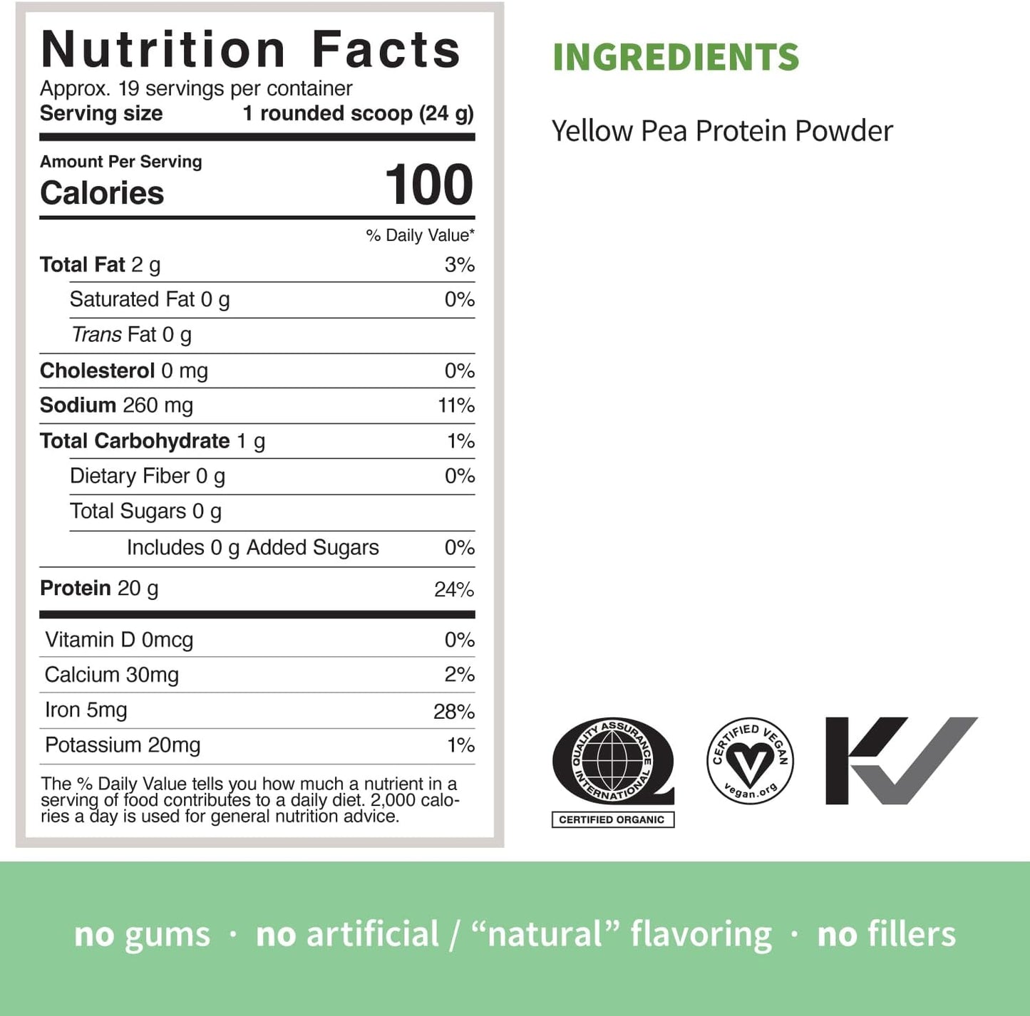 Organic Pea Protein Powder - 20g Plant-Based Protein, No Artificial Sweeteners, Non-Dairy, Non-GMO, Vegan, Gluten-Free, Keto Mix - 1lb