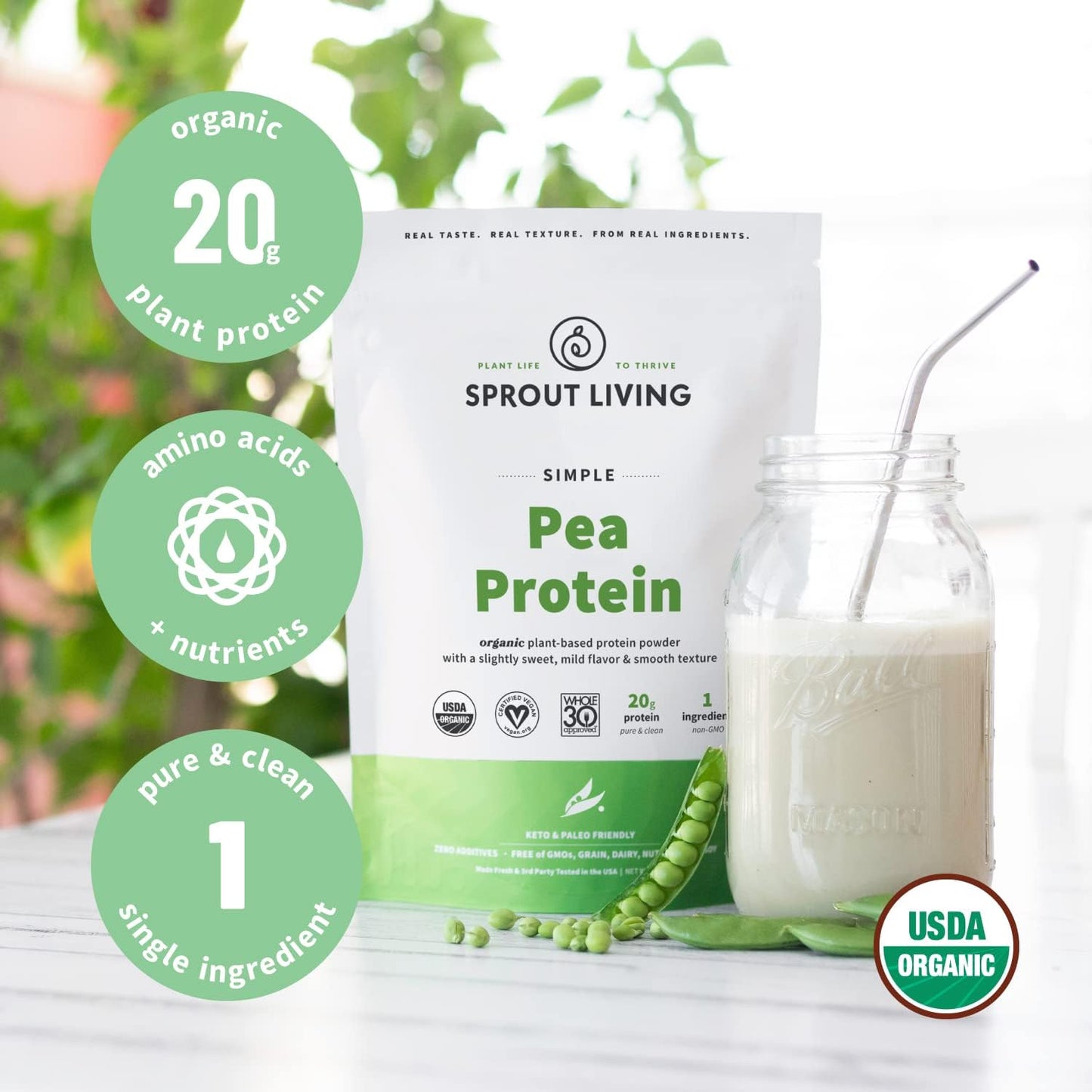 Organic Pea Protein Powder - 20g Plant-Based Protein, No Artificial Sweeteners, Non-Dairy, Non-GMO, Vegan, Gluten-Free, Keto Mix - 1lb