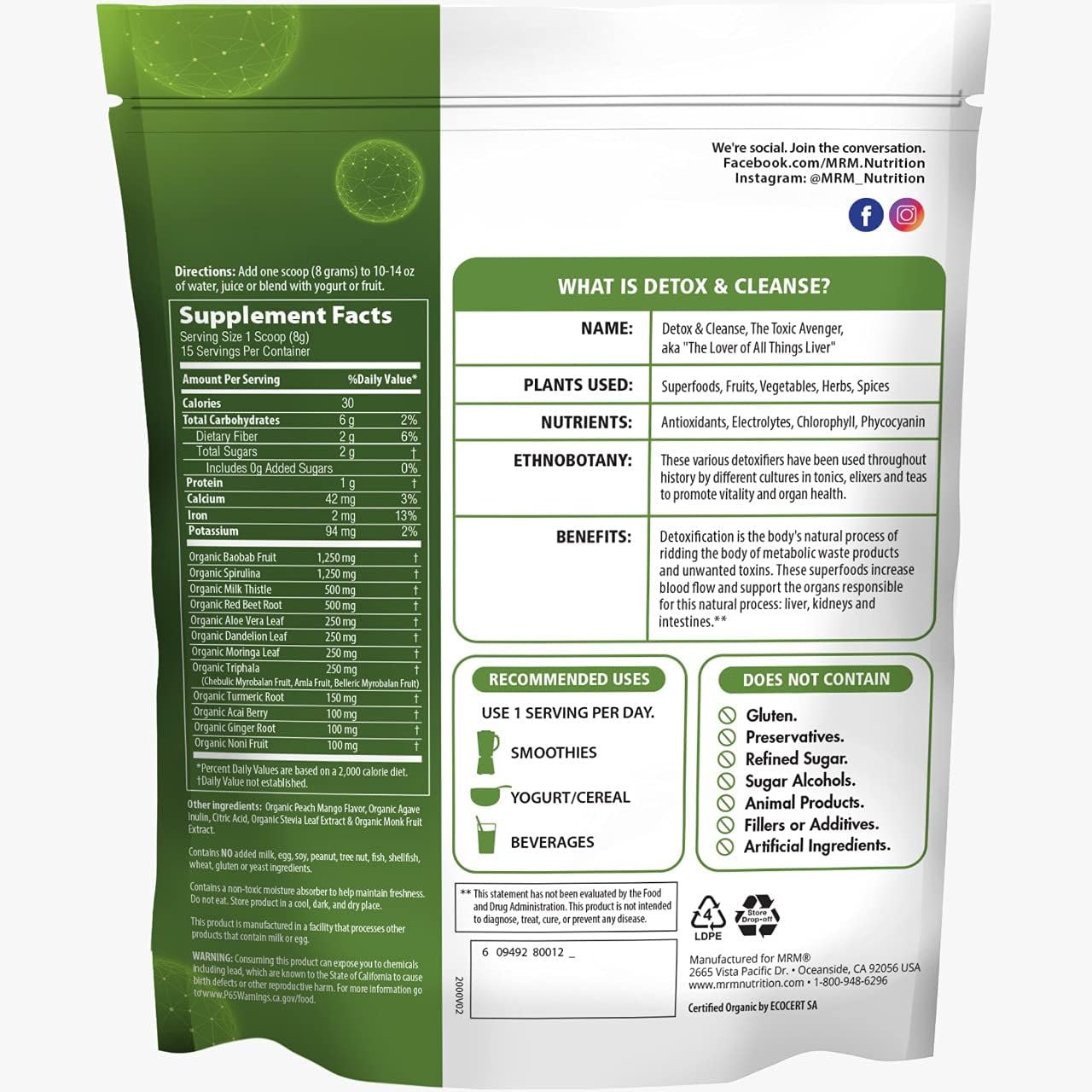 Organic Peach Mango Detox Powder with Superfoods and Antioxidants - Gentle Daily Cleanse (15 Servings) - BoostGo Australia