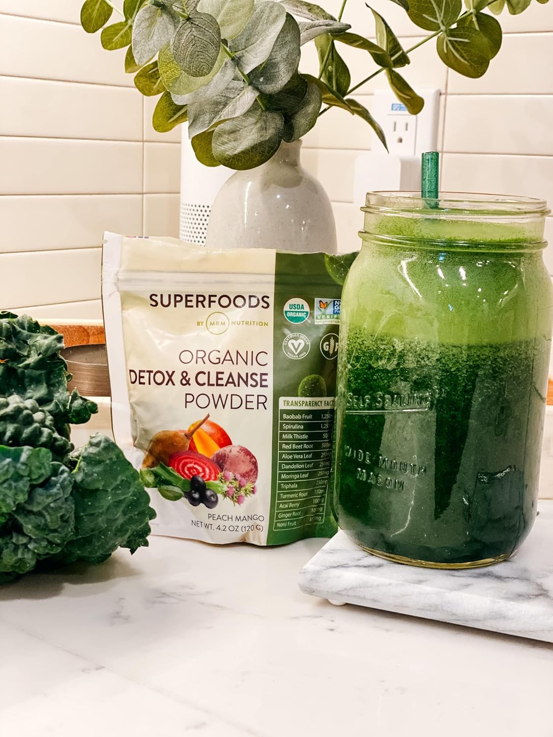 Organic Peach Mango Detox Powder with Superfoods and Antioxidants - Gentle Daily Cleanse (15 Servings) - BoostGo Australia