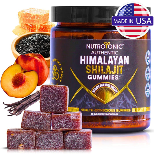 Organic Peach & Vanilla Flavored Himalayan SHILAJIT Gummies with Manuka Honey MGO +263 | Boost Heart, Brain, Cellular Health | 30 Quality Gummies by NutroTonic LLC