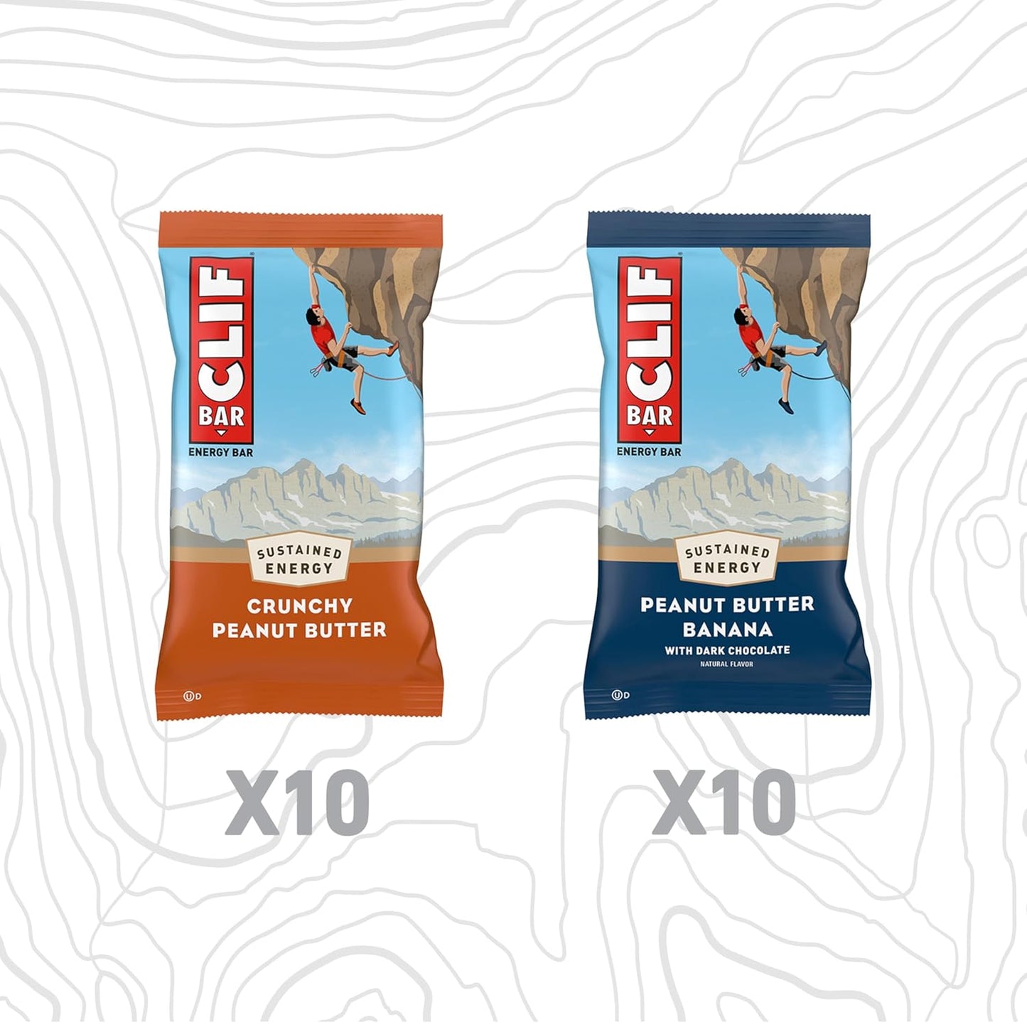 Organic Peanut Butter CLIF BAR Variety Pack - 20 Energy Bars with Plant Based Protein - Non-GMO - 2 Flavors (2 Boxes)