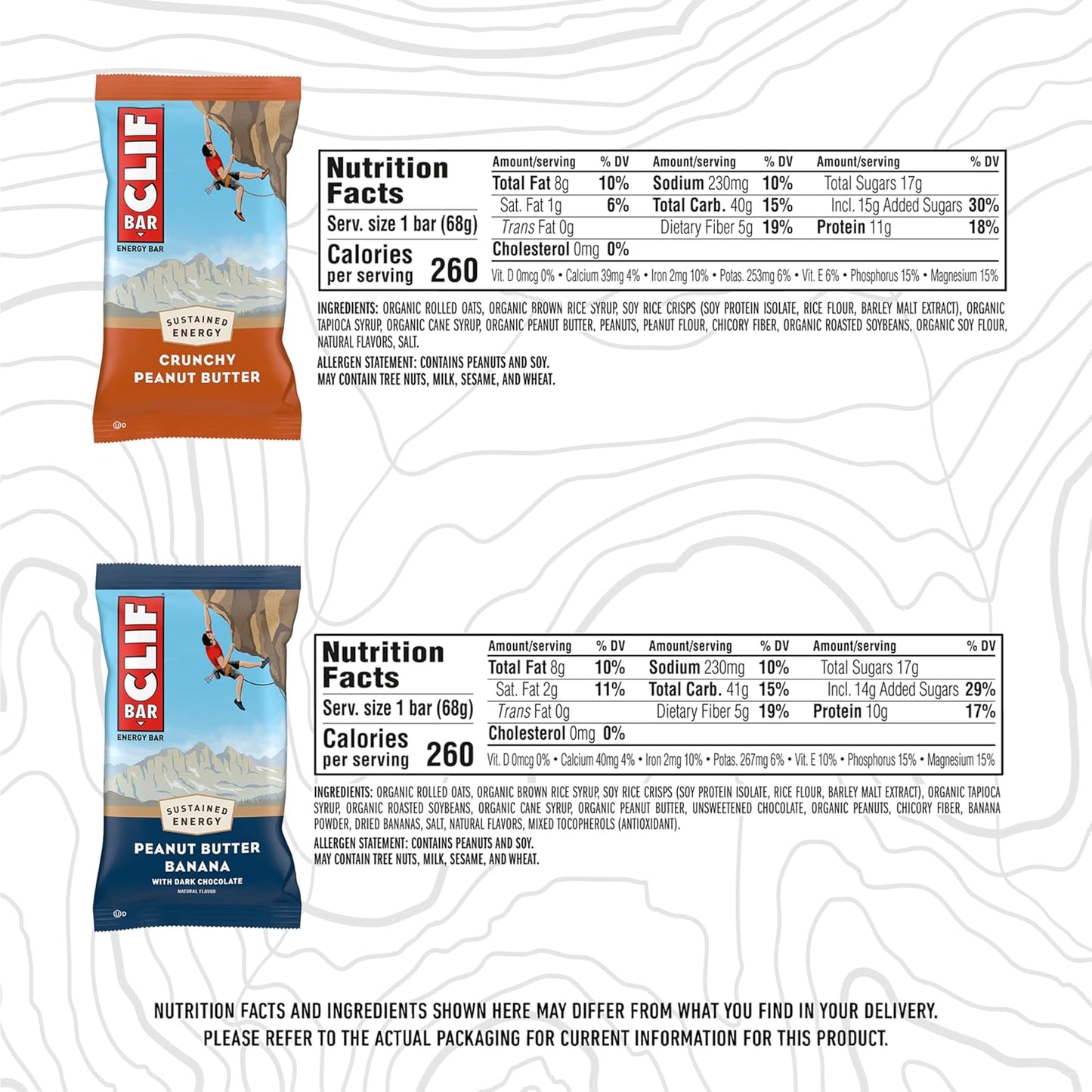 Organic Peanut Butter CLIF BAR Variety Pack - 20 Energy Bars with Plant Based Protein - Non-GMO - 2 Flavors (2 Boxes)