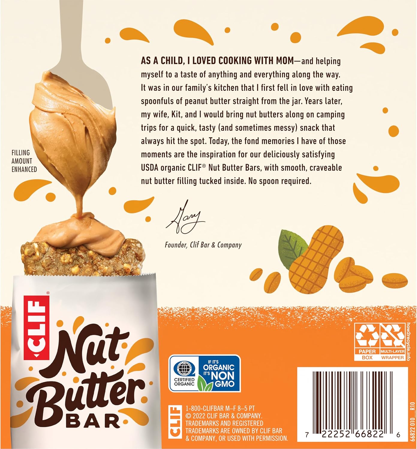 Organic Peanut Butter Filled Energy Bars - 1.76 oz. (5 Pack) - Non-GMO Plant-Based Snack