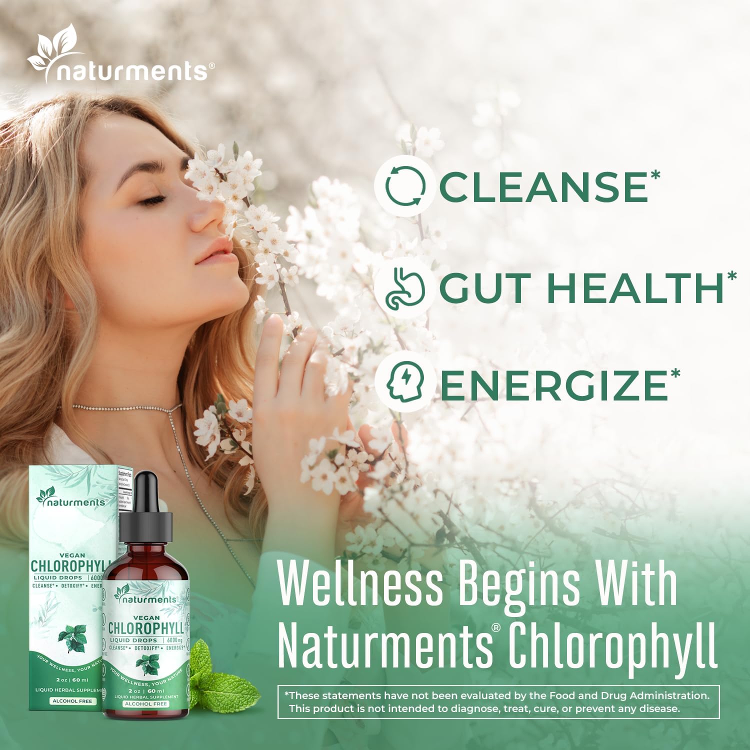 Organic Peppermint Chlorophyll Liquid Drops - Natural Deodorant, Immune Support, Energy Boost - 30 Servings, 60 Ml