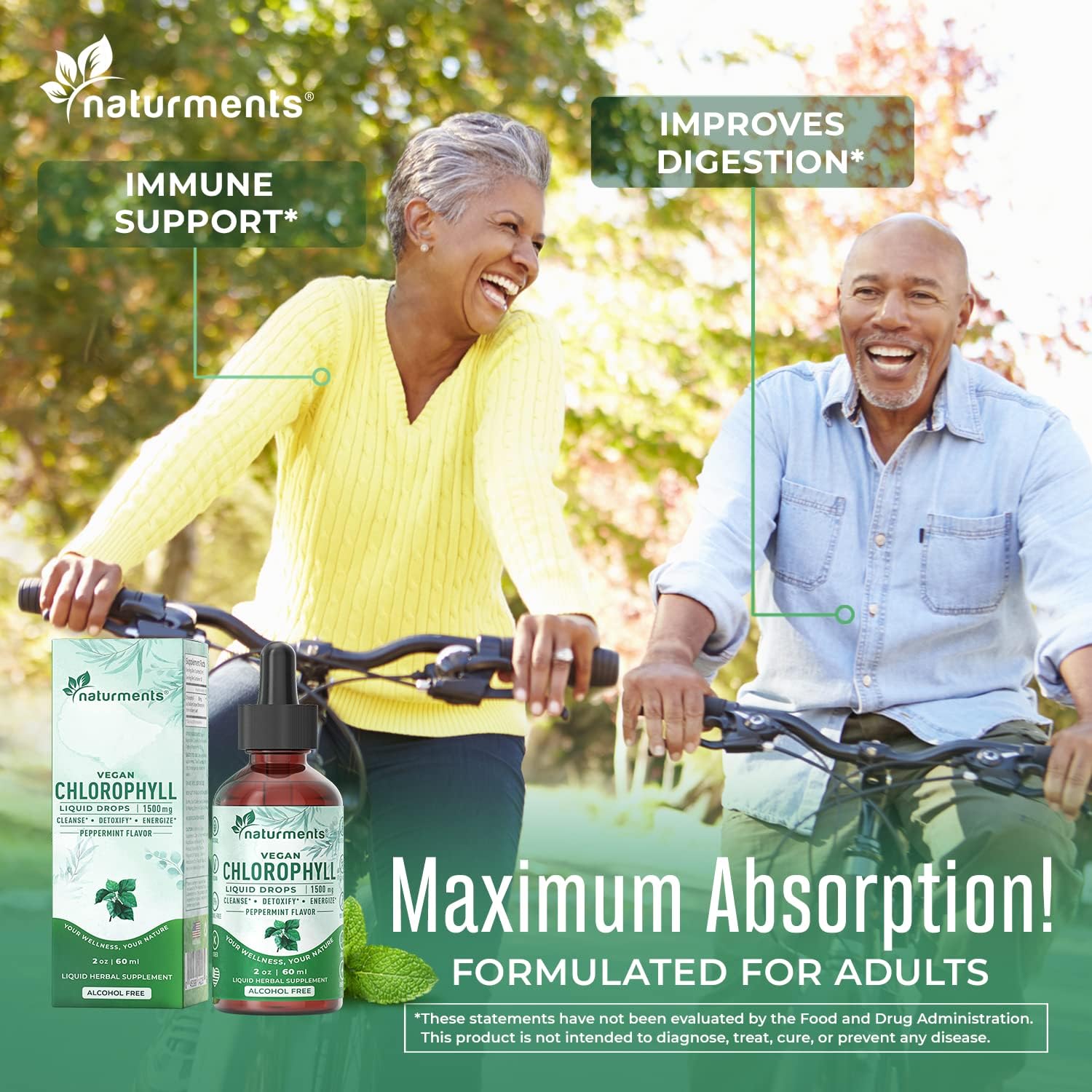 Organic Peppermint Chlorophyll Liquid Drops - Natural Deodorant, Immune Support, Energy Boost - 30 Servings, 60 Ml