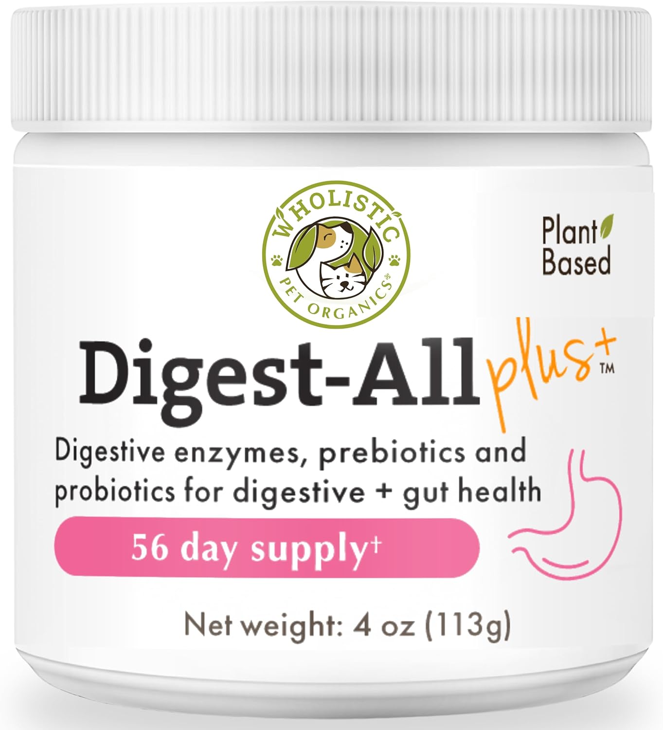 Organic Pet Digestive Enzymes Powder with Probiotics for Dogs & Cats - 4 Oz - Homemade Food Supplement