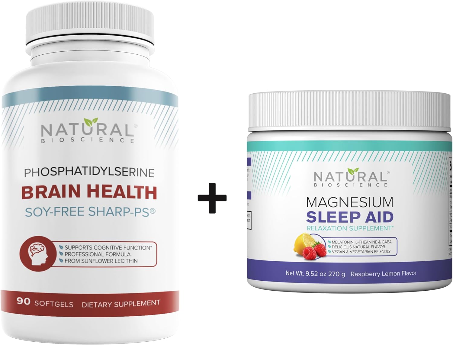 Organic Phosphatidylserine & Magnesium Sleep Powder Bundle for Brain Health & Relaxation - Soy-Free BioScience Formula
