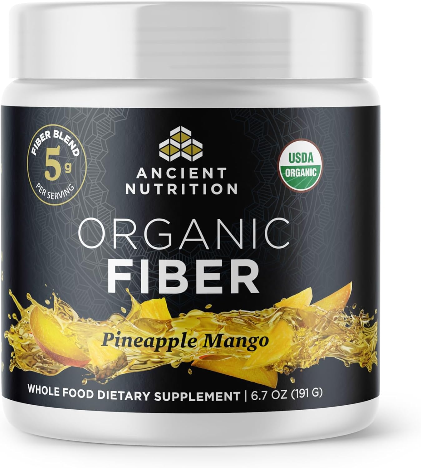 Organic Pineapple Mango Fiber Powder for Digestive Health, 6.4 oz, Soluble Fiber Blend from Acacia & Konjac Root