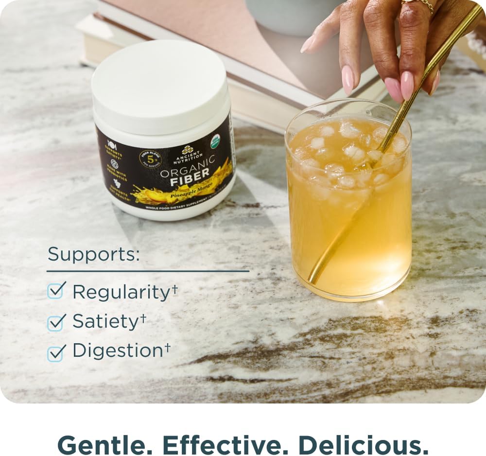 Organic Pineapple Mango Fiber Powder for Digestive Health, 6.4 oz, Soluble Fiber Blend from Acacia & Konjac Root