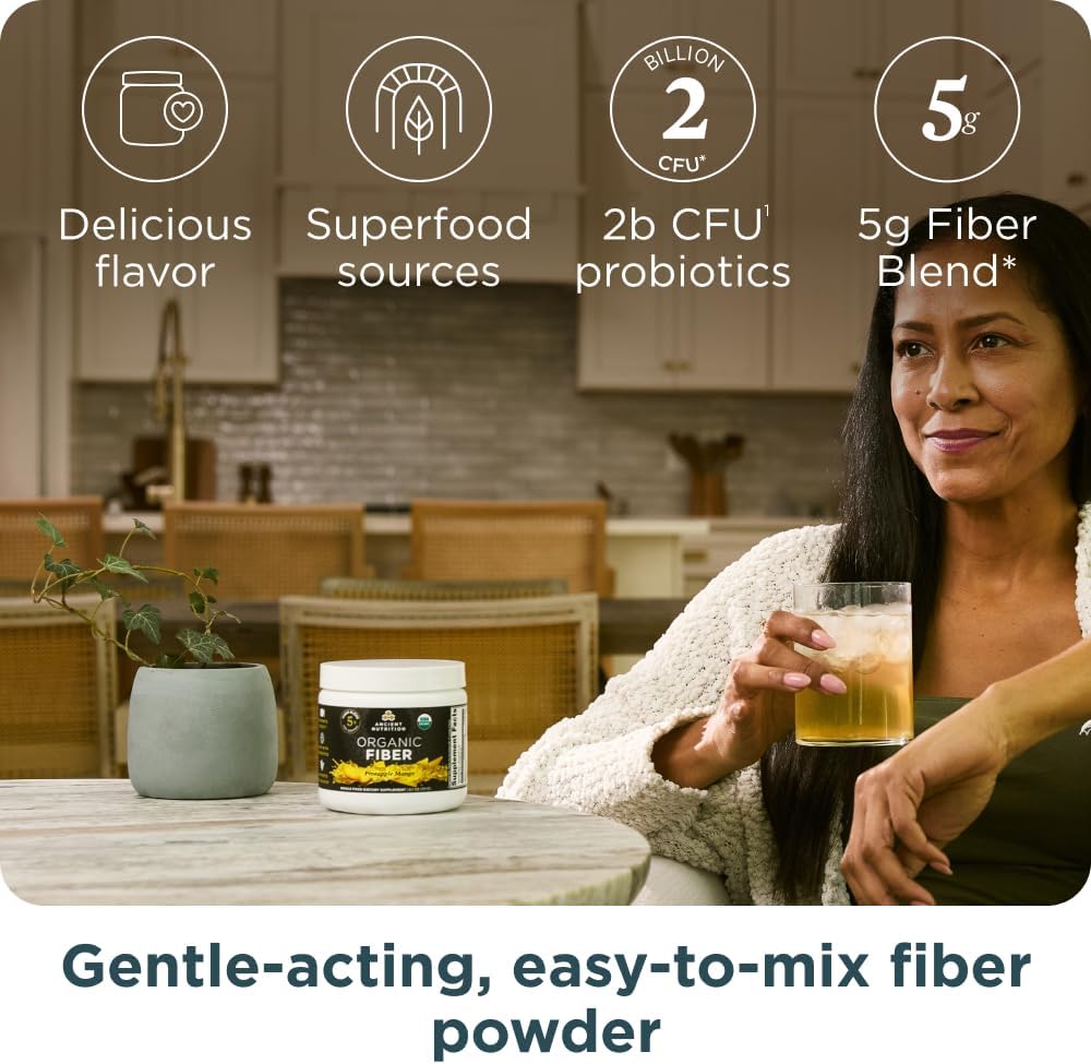 Organic Pineapple Mango Fiber Powder for Digestive Health, 6.4 oz, Soluble Fiber Blend from Acacia & Konjac Root