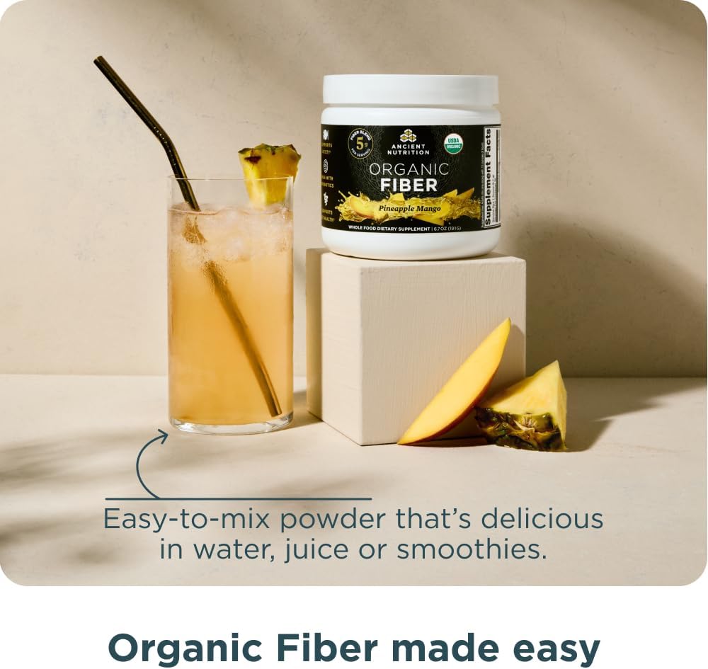 Organic Pineapple Mango Fiber Powder for Digestive Health, 6.4 oz, Soluble Fiber Blend from Acacia & Konjac Root