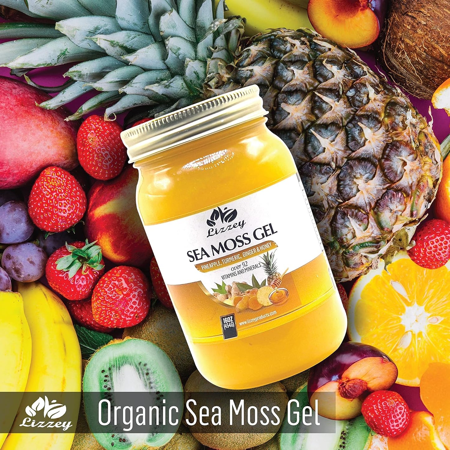 Organic Pineapple Sea Moss Gel with Turmeric & Ginger for Immune Health & Digestion, All-Natural Superfood Supplement for Men & Women
