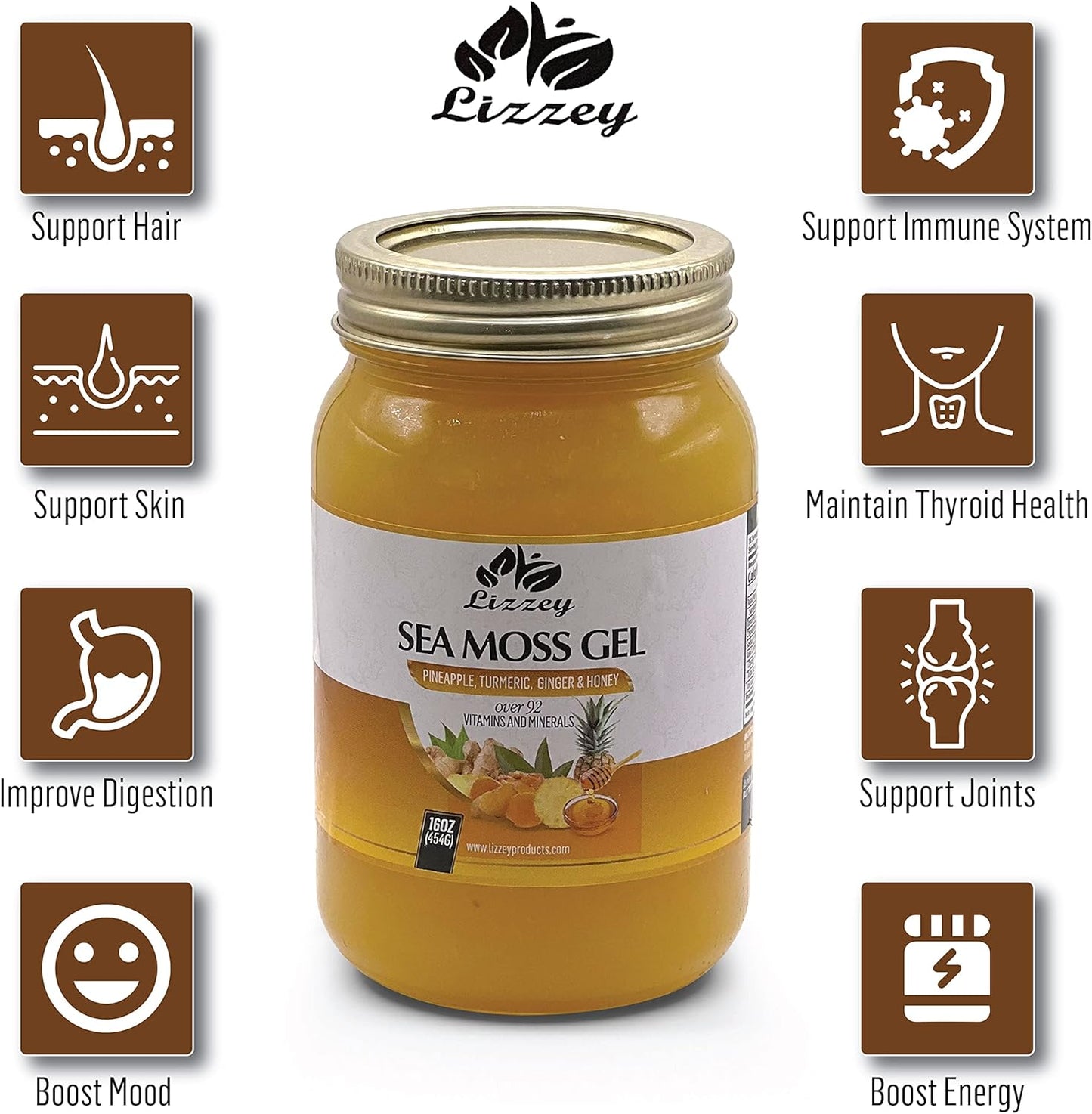 Organic Pineapple Sea Moss Gel with Turmeric & Ginger for Immune Health & Digestion, All-Natural Superfood Supplement for Men & Women