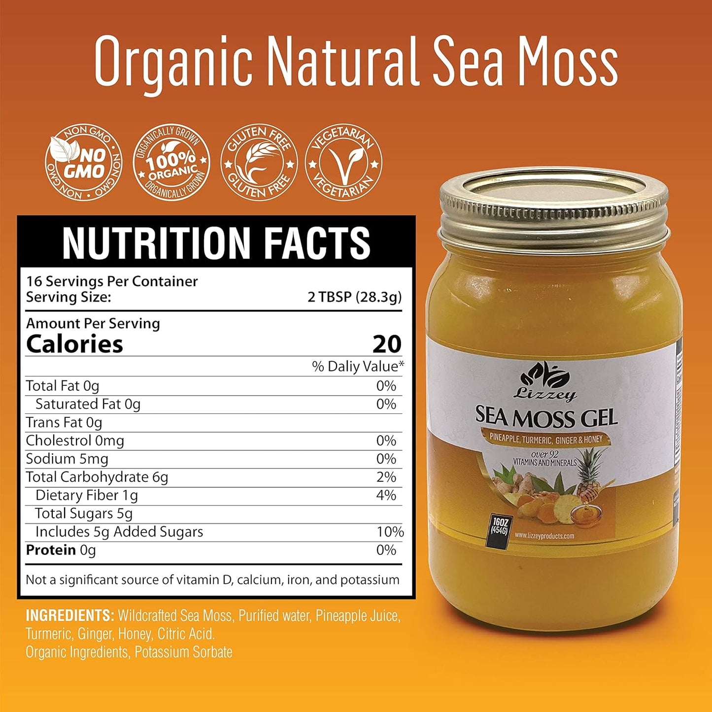 Organic Pineapple Sea Moss Gel with Turmeric & Ginger for Immune Health & Digestion, All-Natural Superfood Supplement for Men & Women