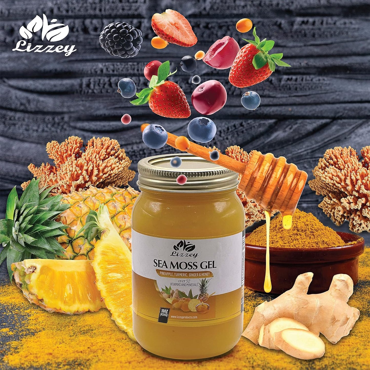 Organic Pineapple Sea Moss Gel with Turmeric & Ginger for Immune Health & Digestion, All-Natural Superfood Supplement for Men & Women