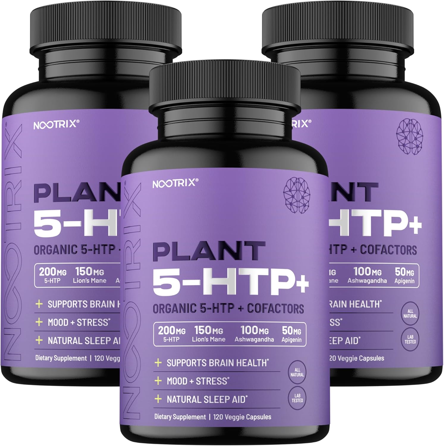 Organic Plant 5 HTP+ Cofactor Capsules - 200mg | Brain Supplement for Mood, Cognitive Health, Sleep | Vitamin B6 & L Theanine | 360 Count